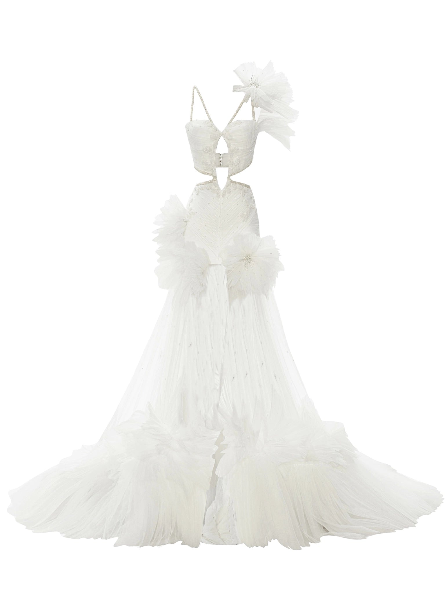 High-Low Tulle Mini Dress with Sides and Front Cut-outs.