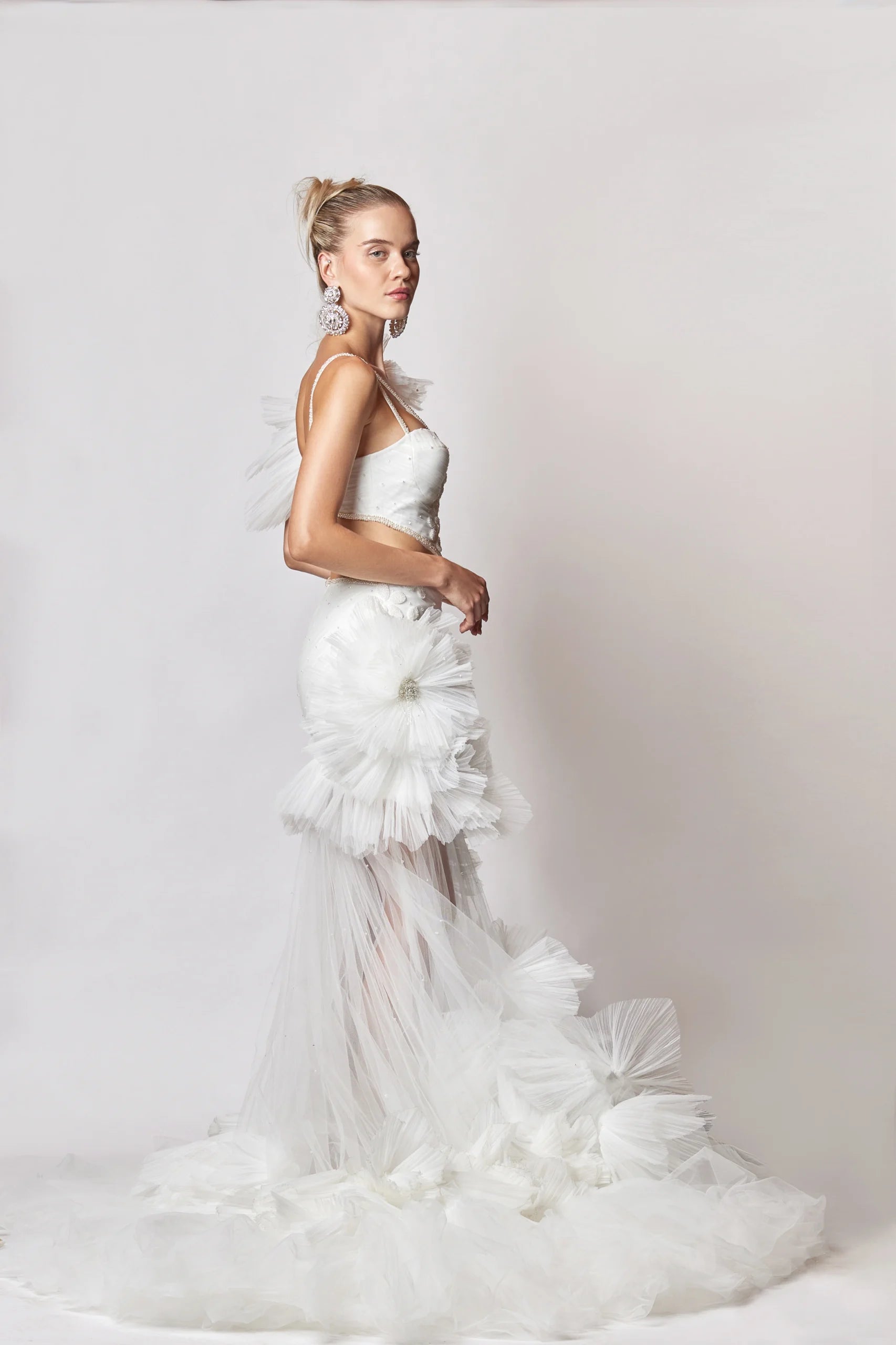 High-Low Tulle Mini Dress with Sides and Front Cut-outs.