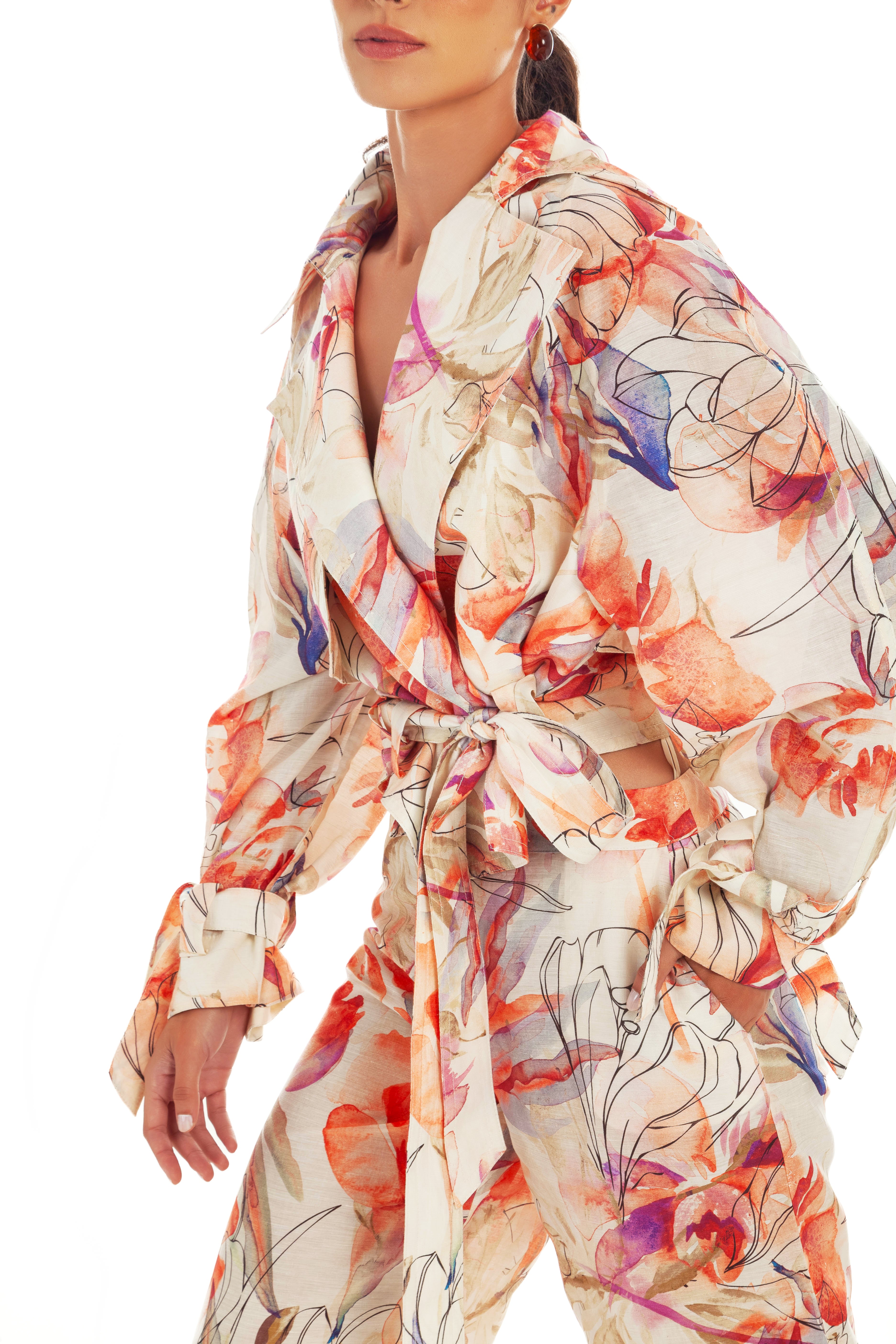 LINEN BLOOM PRINT OVERSIZE JACKET