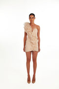 THAINA HAND-DRAPPED CORSET MINI DRESS AND ONE SHOLDER TULLE RUFFLES