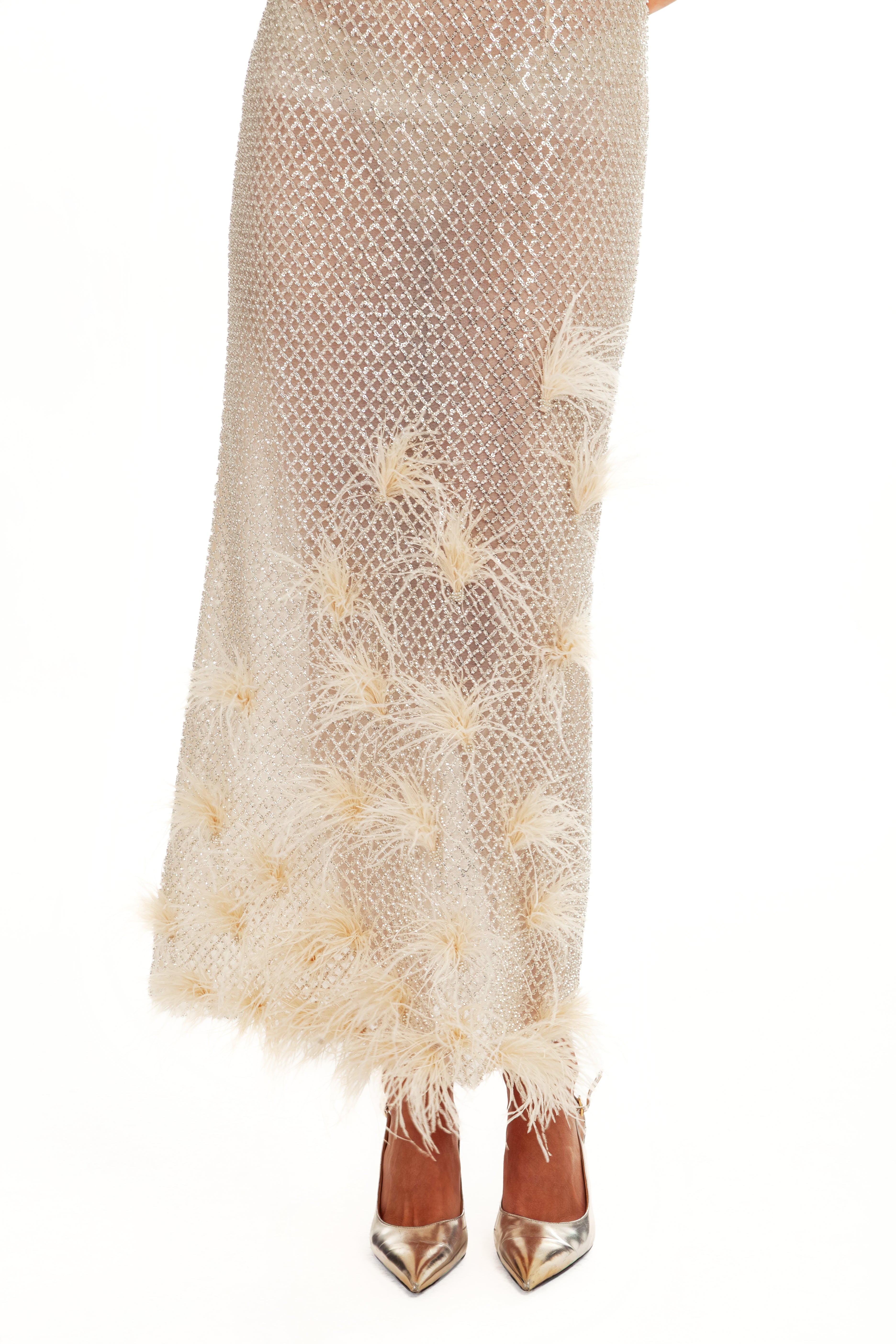 ANGELINA MIDI BOTTOM WITH OSTRICH FEATHER DRESS