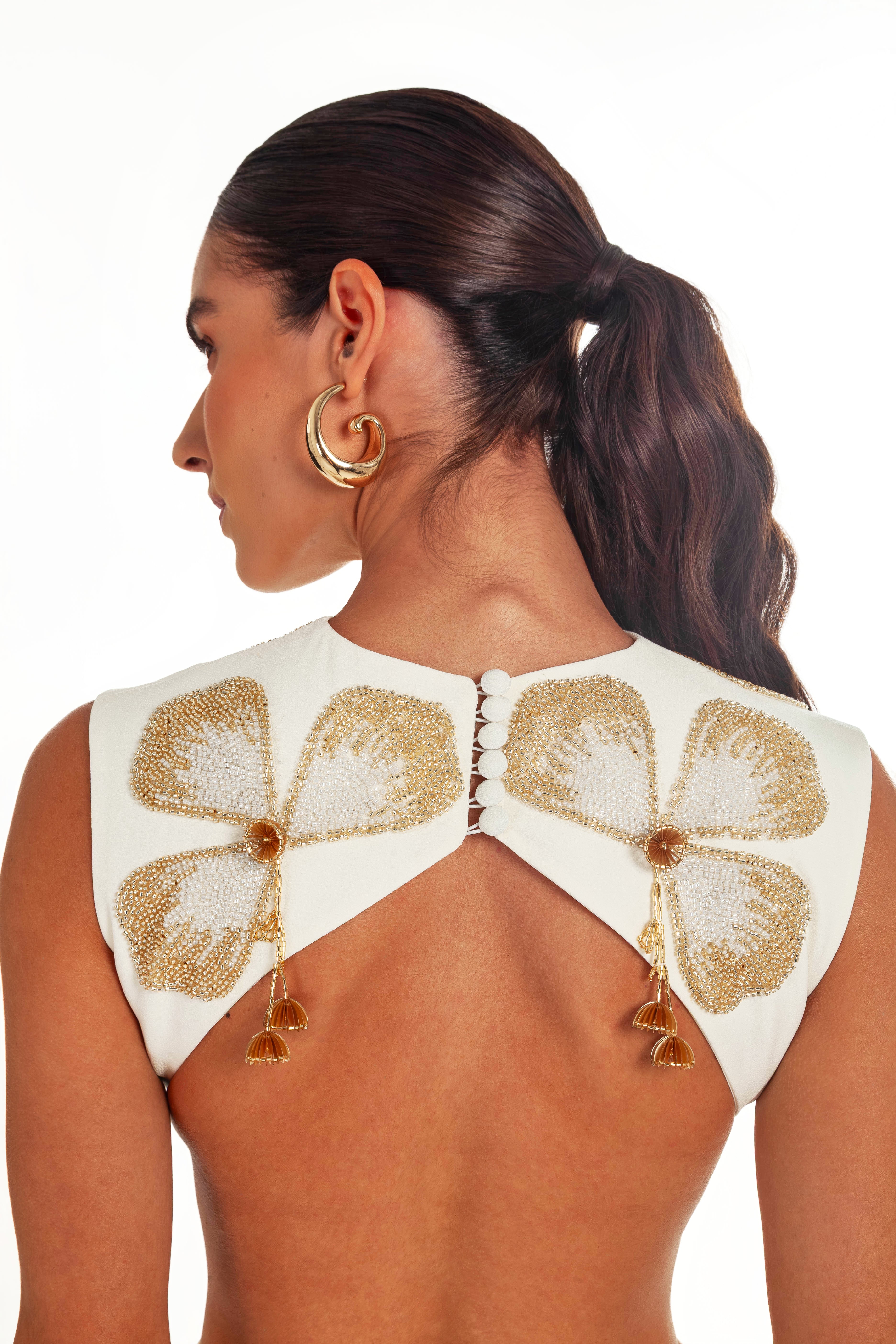 LIZ DRESS WITH HAND-BEADED DETAILS AND BEADED TASSEL