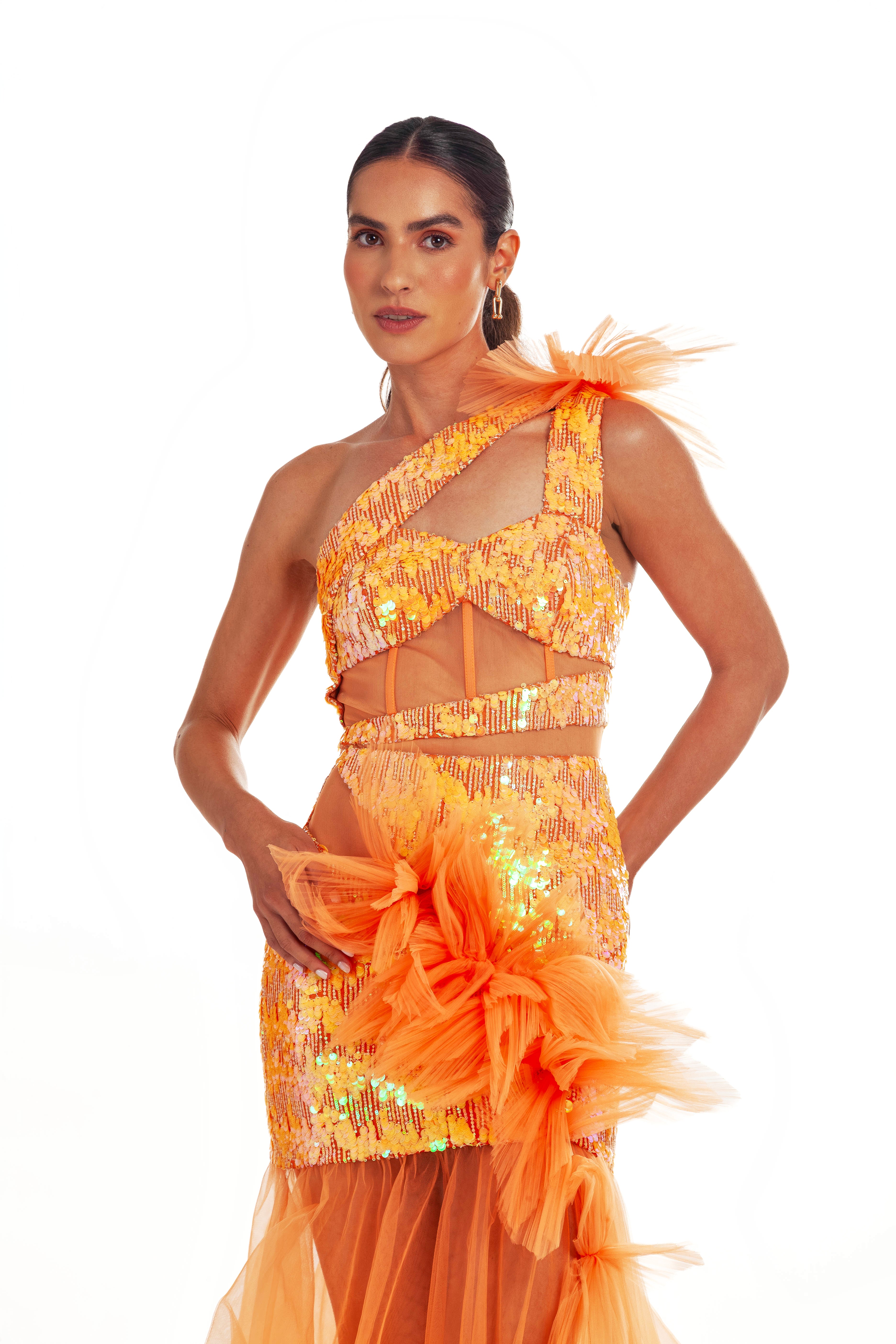 VIOLA ONE SHOUDER ORANGE SUNRISE EVENING DRESS