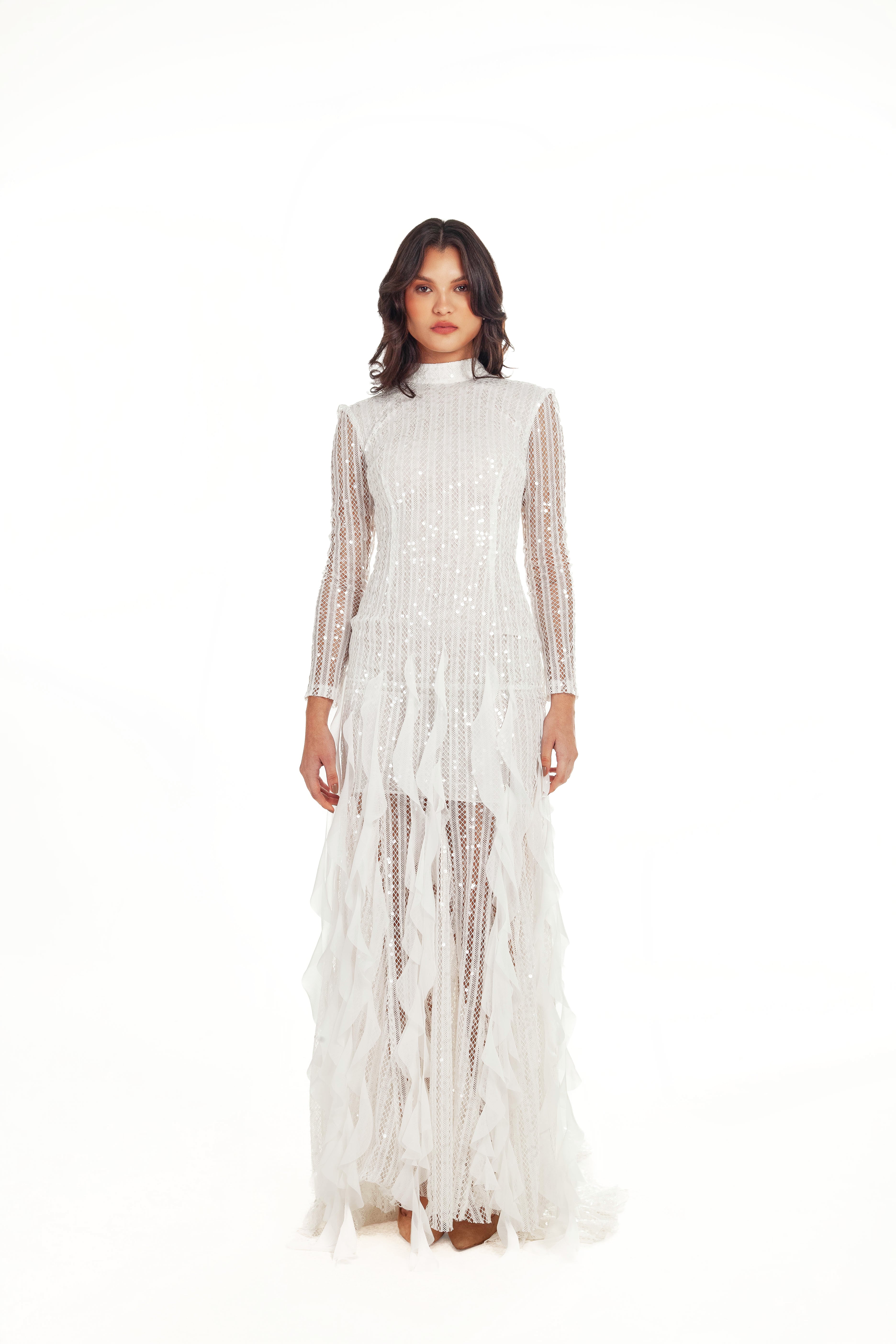 WES SEQUIN DETAIL LONG DRESS