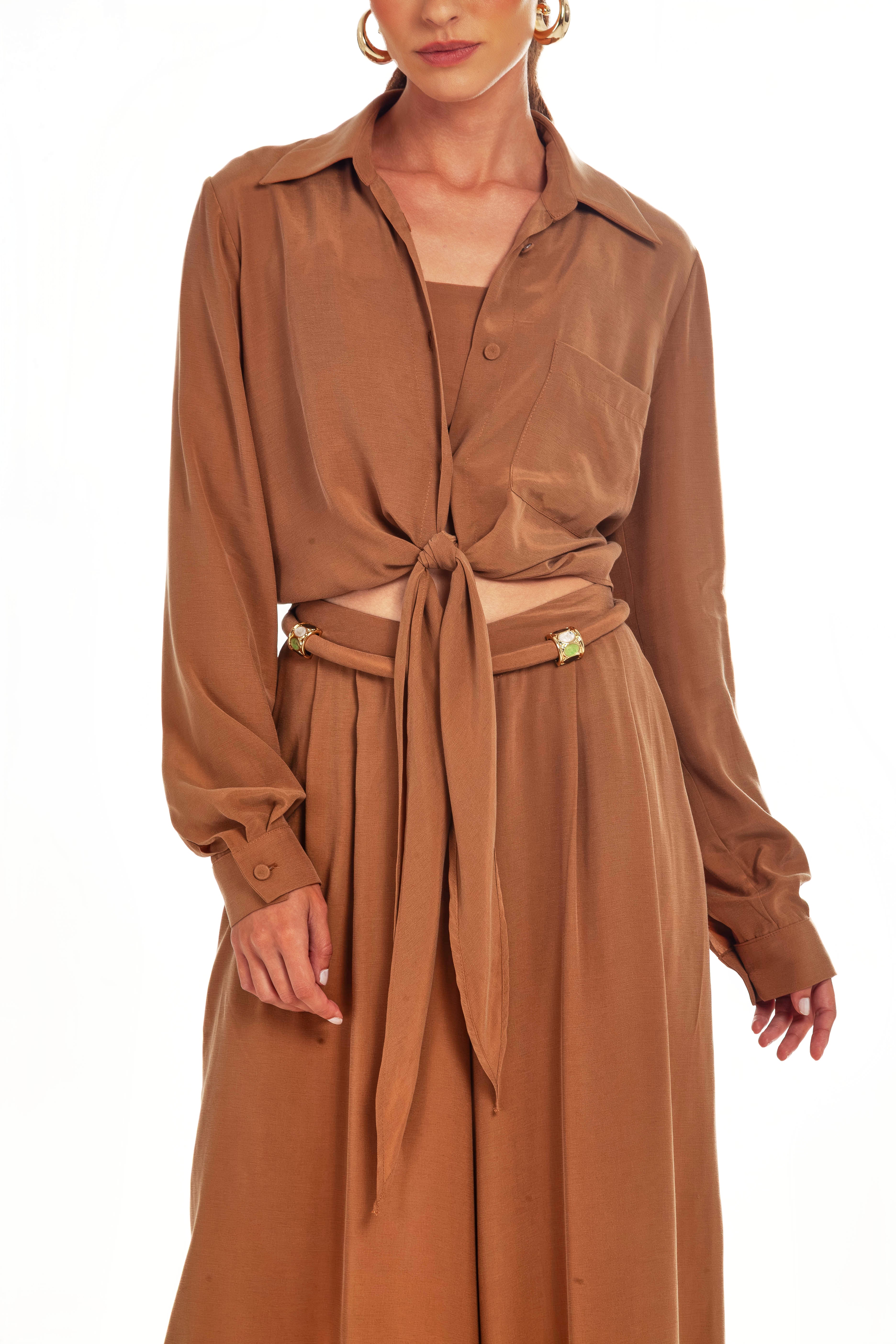 VELVET CHOCOLATE CROPPED TOP WITH JEWELS DETAIL