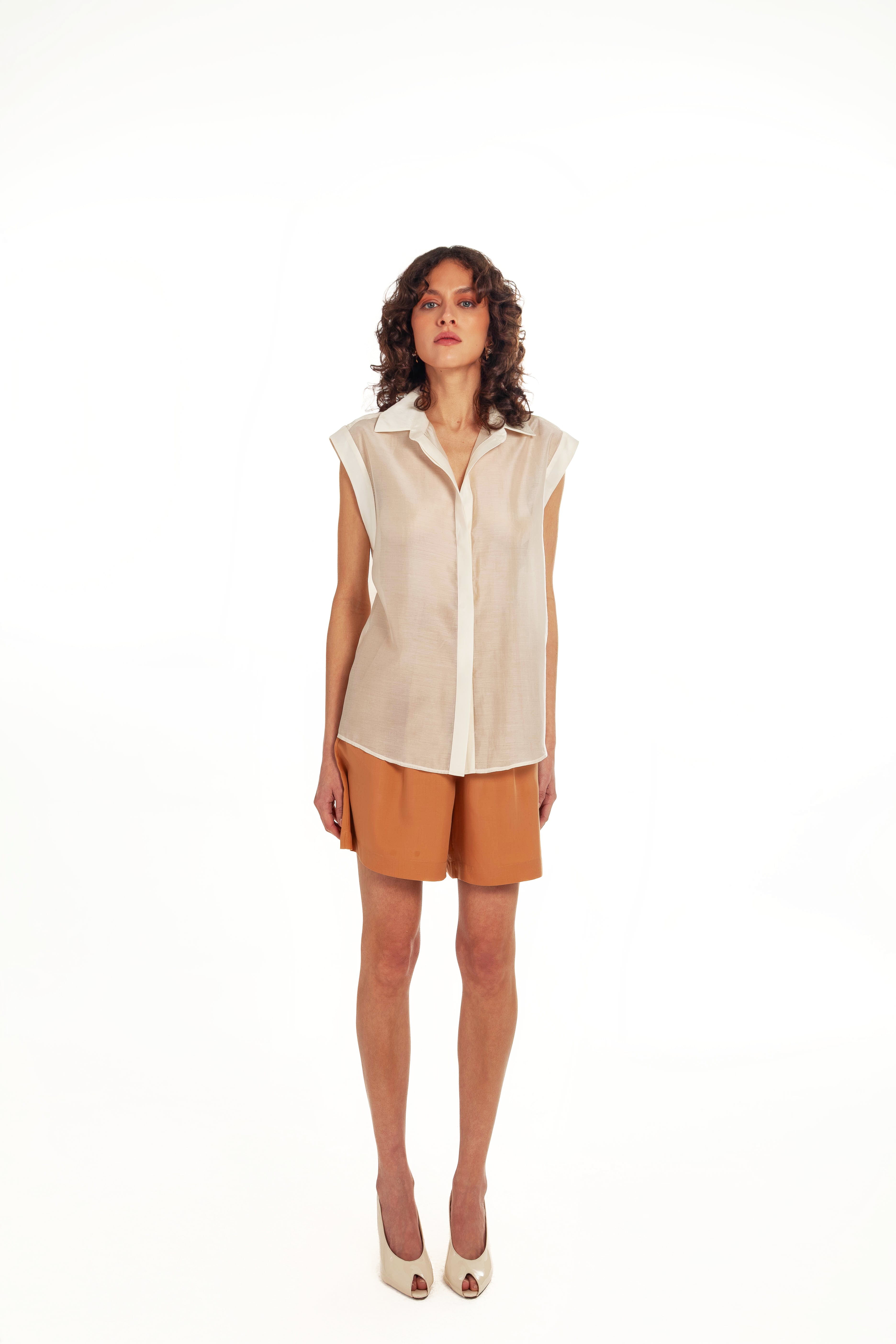 LIGHT BEIGE SHEER VEST SHIRT