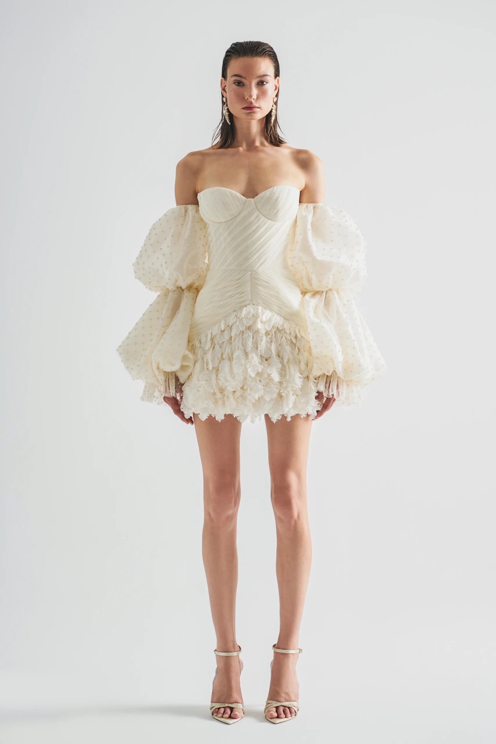 Leaf Tassels Strapless Mini Dress