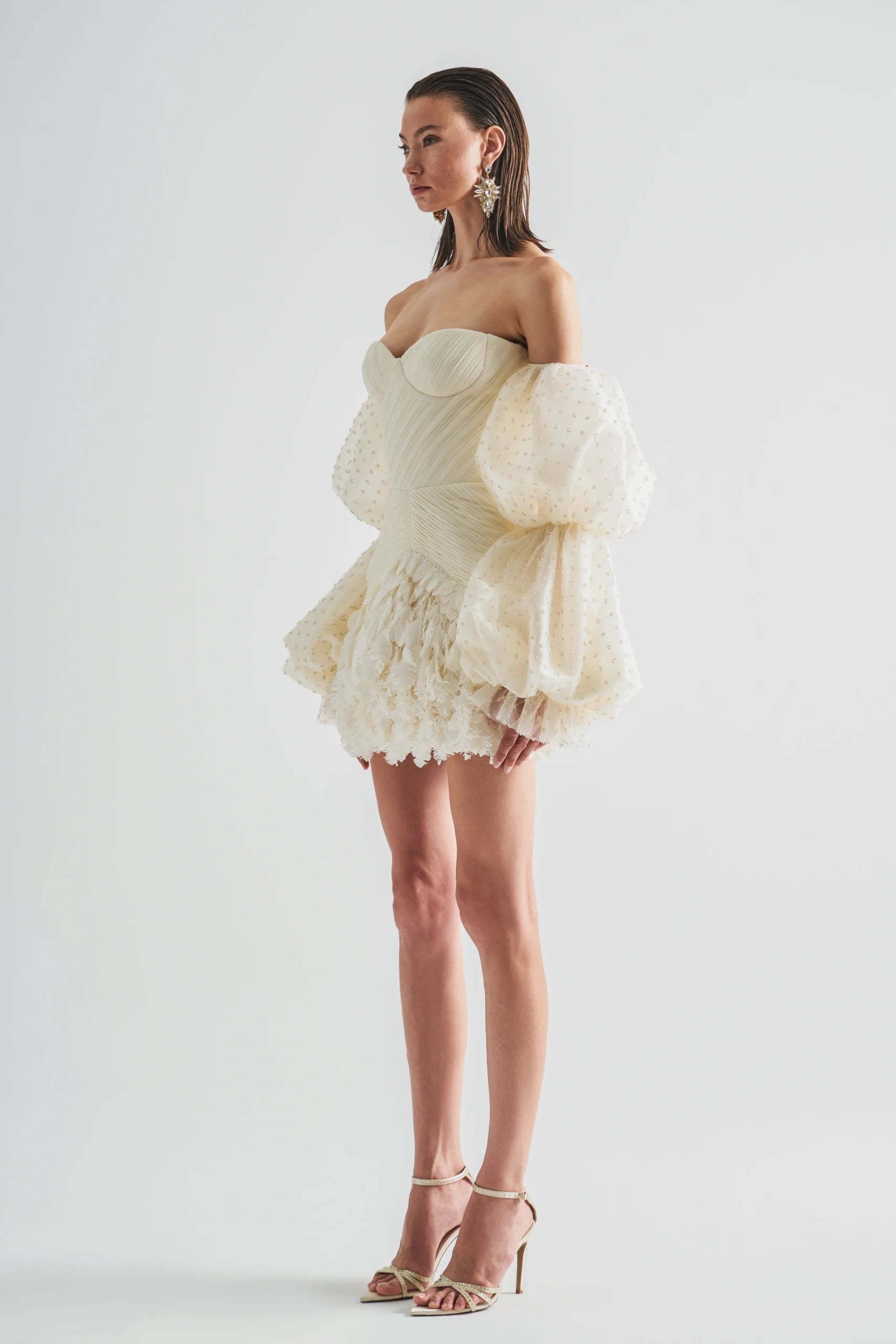 Leaf Tassels Strapless Mini Dress