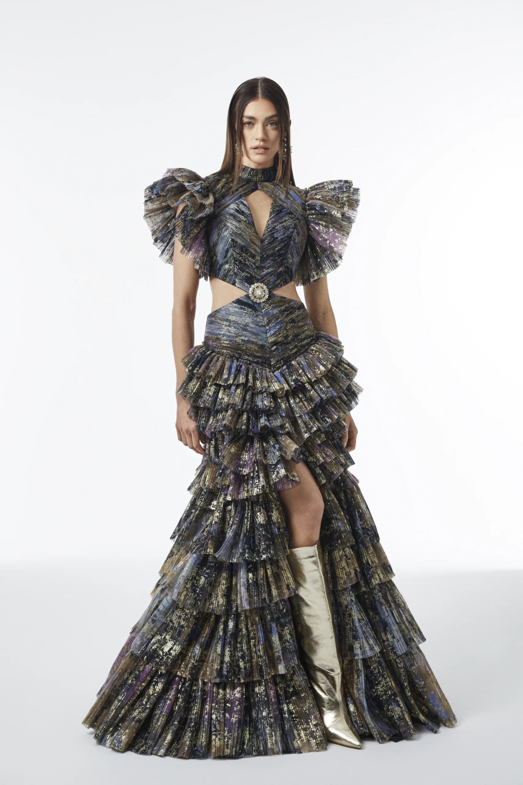 Long Sleeve Organza Dress with Slit