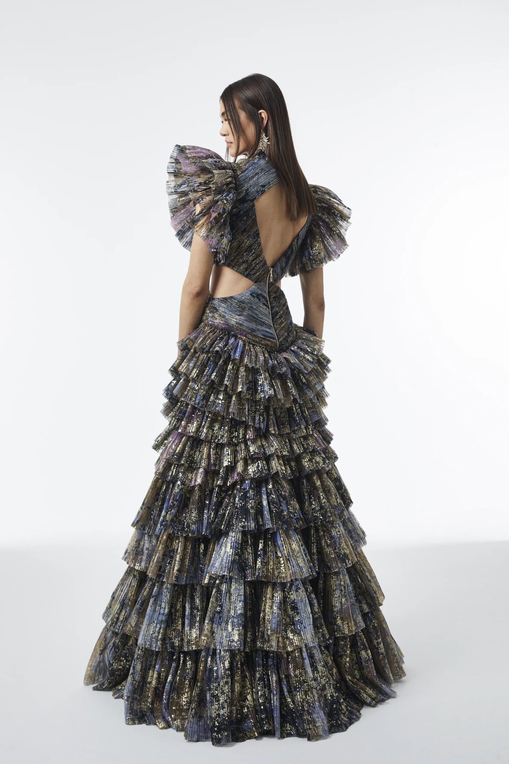 Long Sleeve Organza Dress with Slit