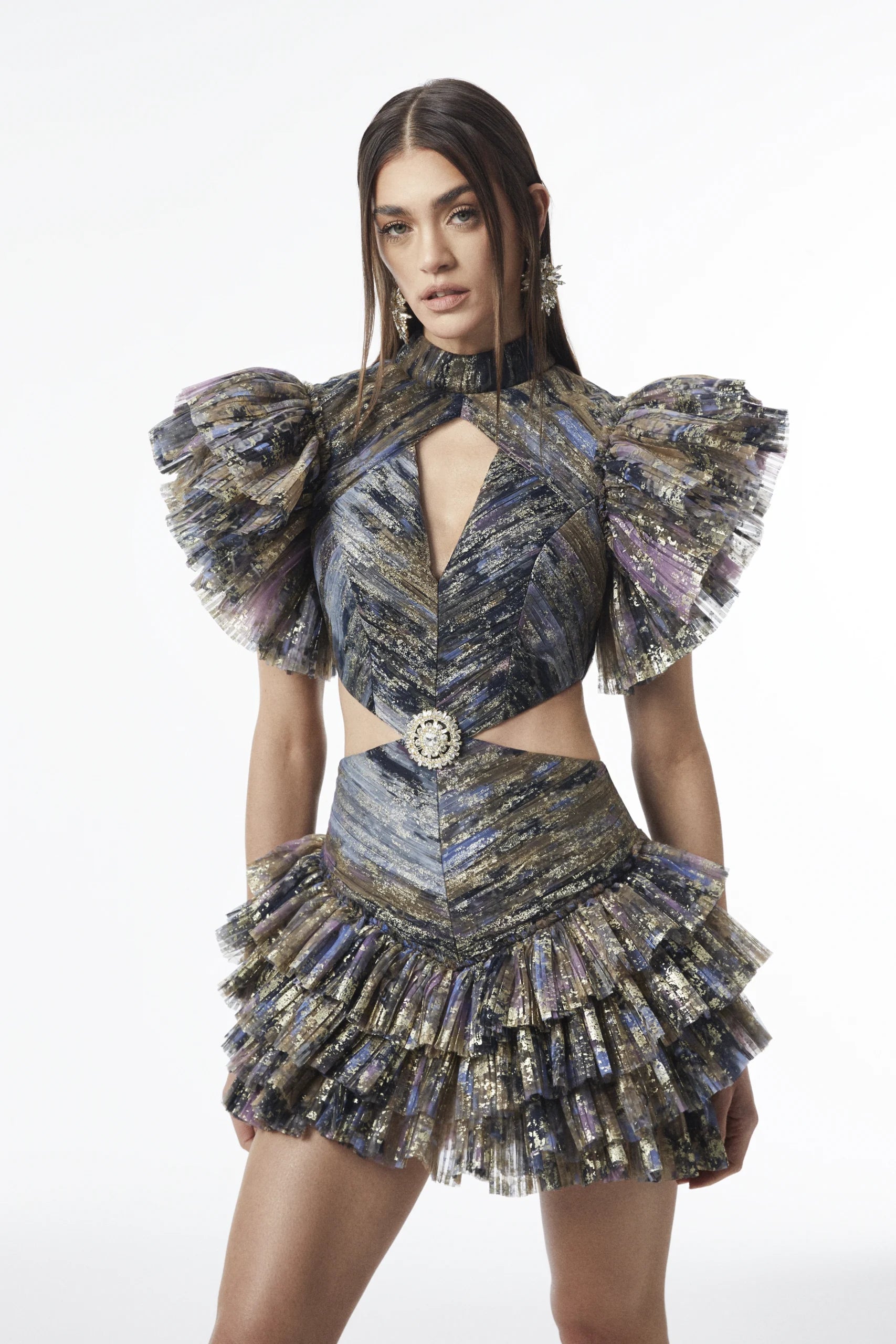 Long Sleeve Organza Dress with Slit