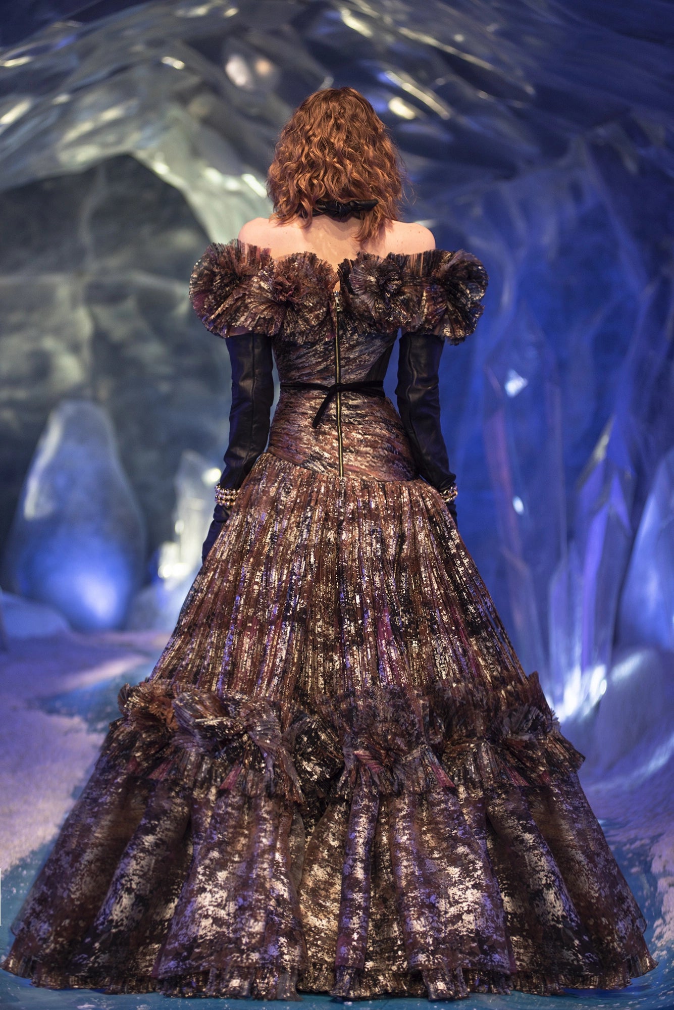 Mix Pattern Off-Shoulder Organza Dress