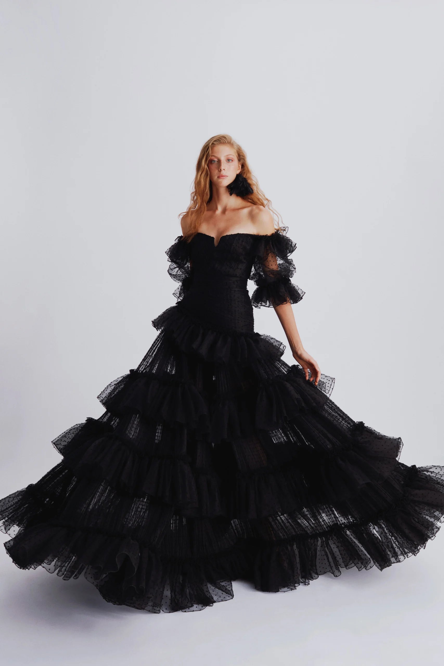Off Shoulder Point d'Esprit Tulle Dress