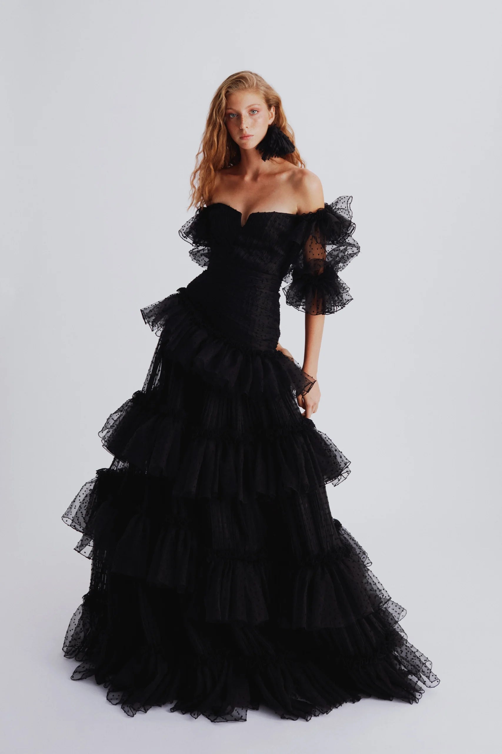 Off Shoulder Point d'Esprit Tulle Dress