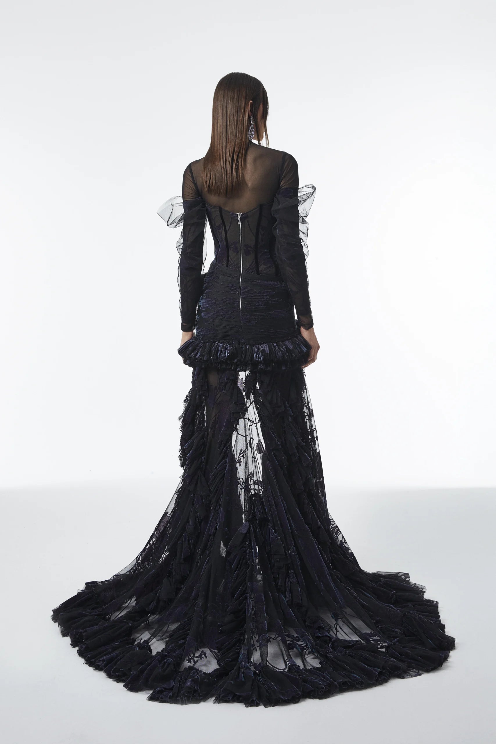 Off-Shoulder Velvet Dress with Sheer Draping