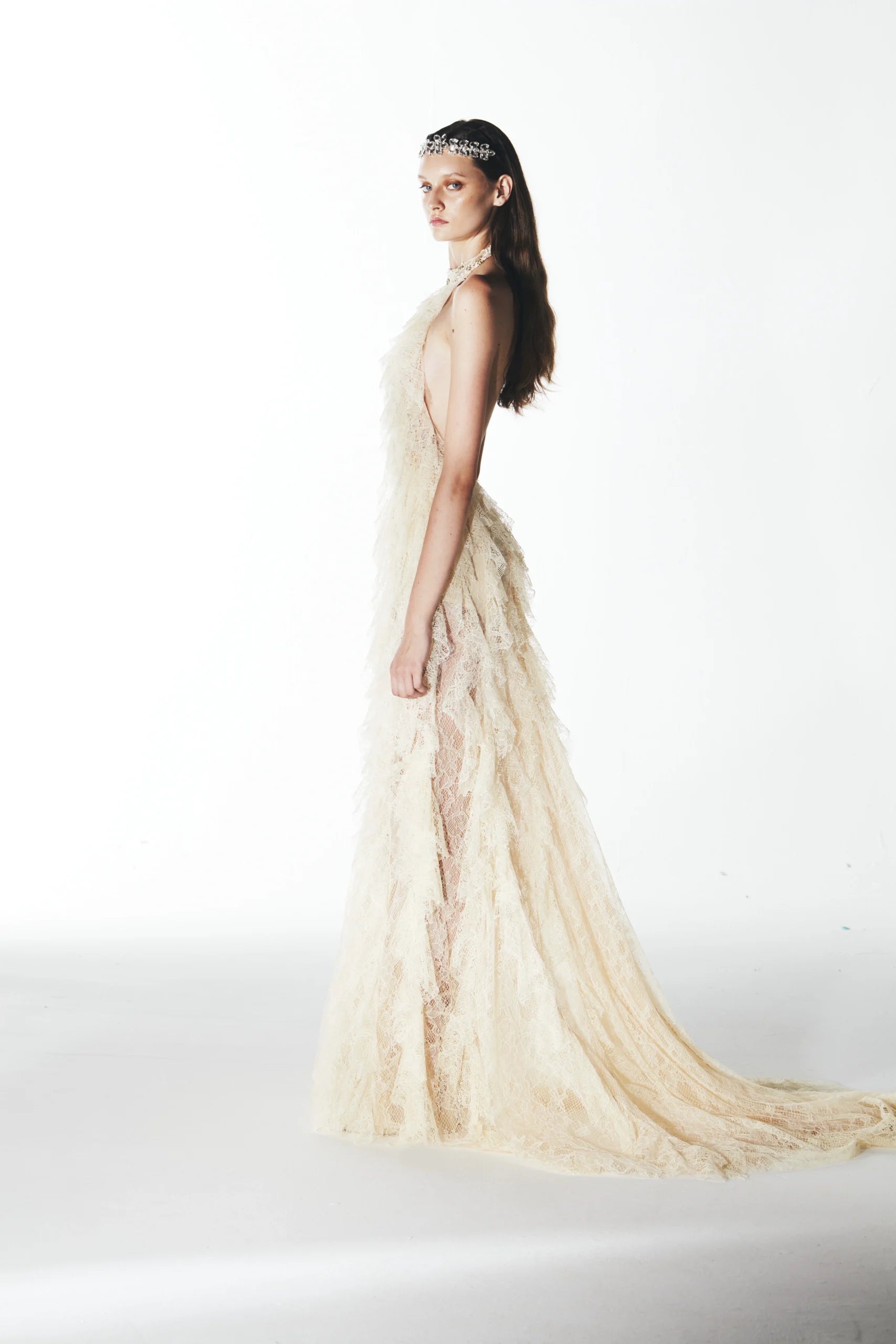 Open Back Halter Lace Dress