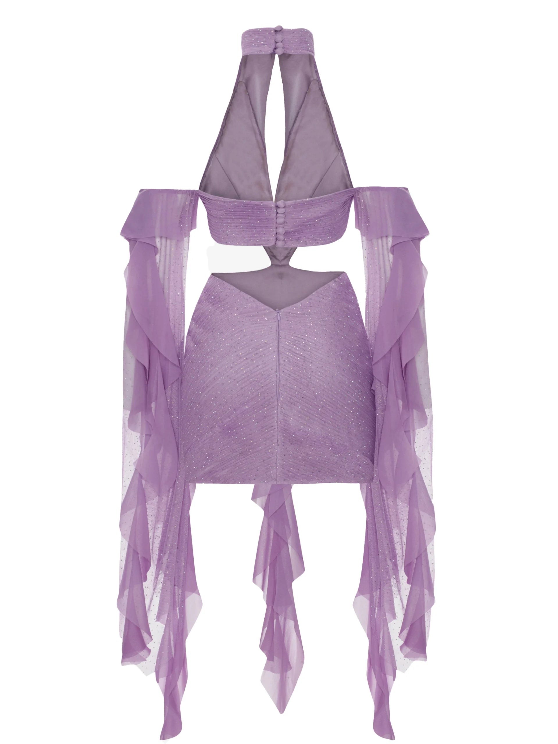 Pleated Off-Shoulder Neckline Cut-Out Mini Dress