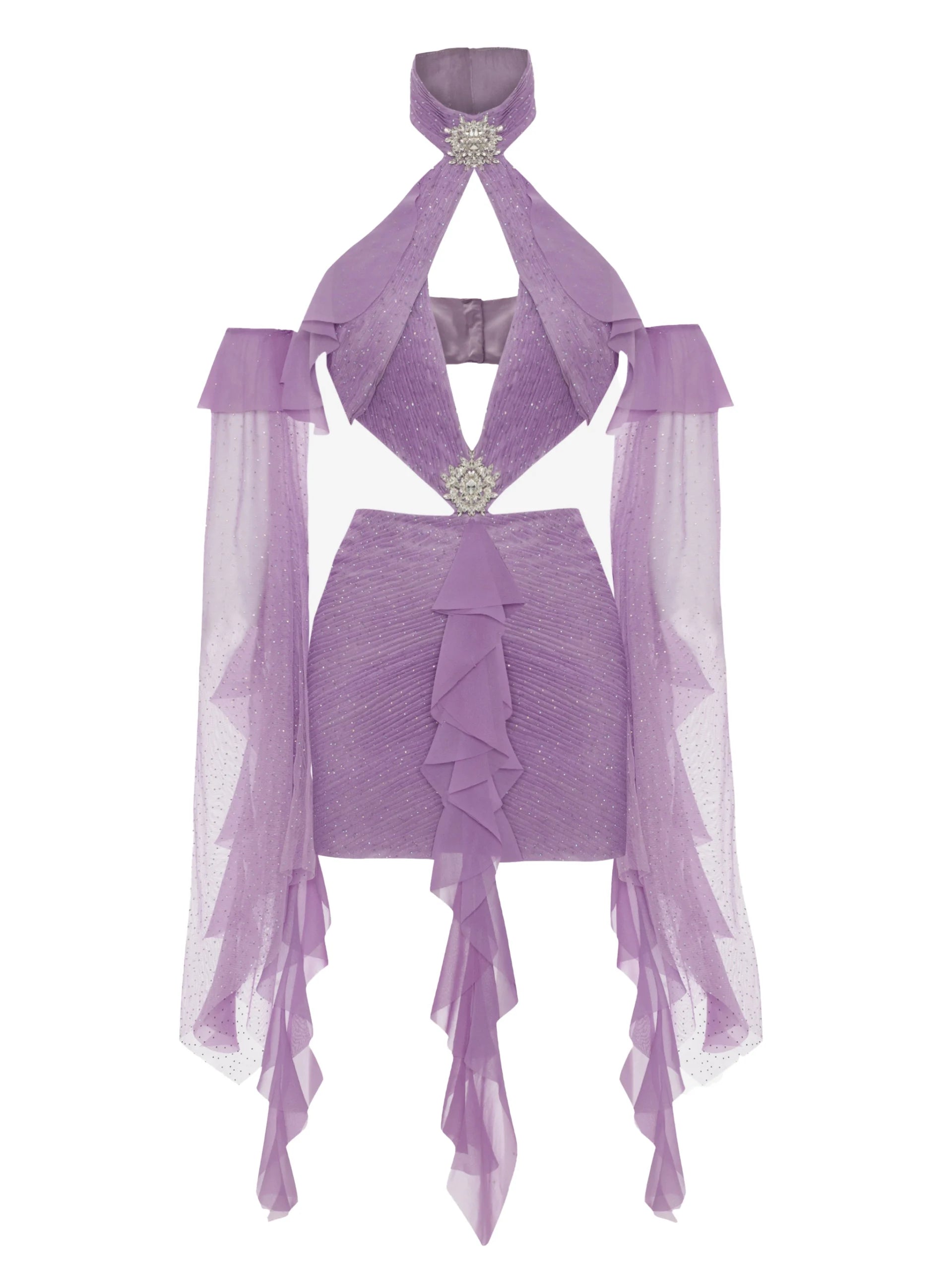 Pleated Off-Shoulder Neckline Cut-Out Mini Dress