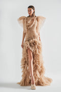 Pleated Point d’Esprit Dress with Cap Sleeves