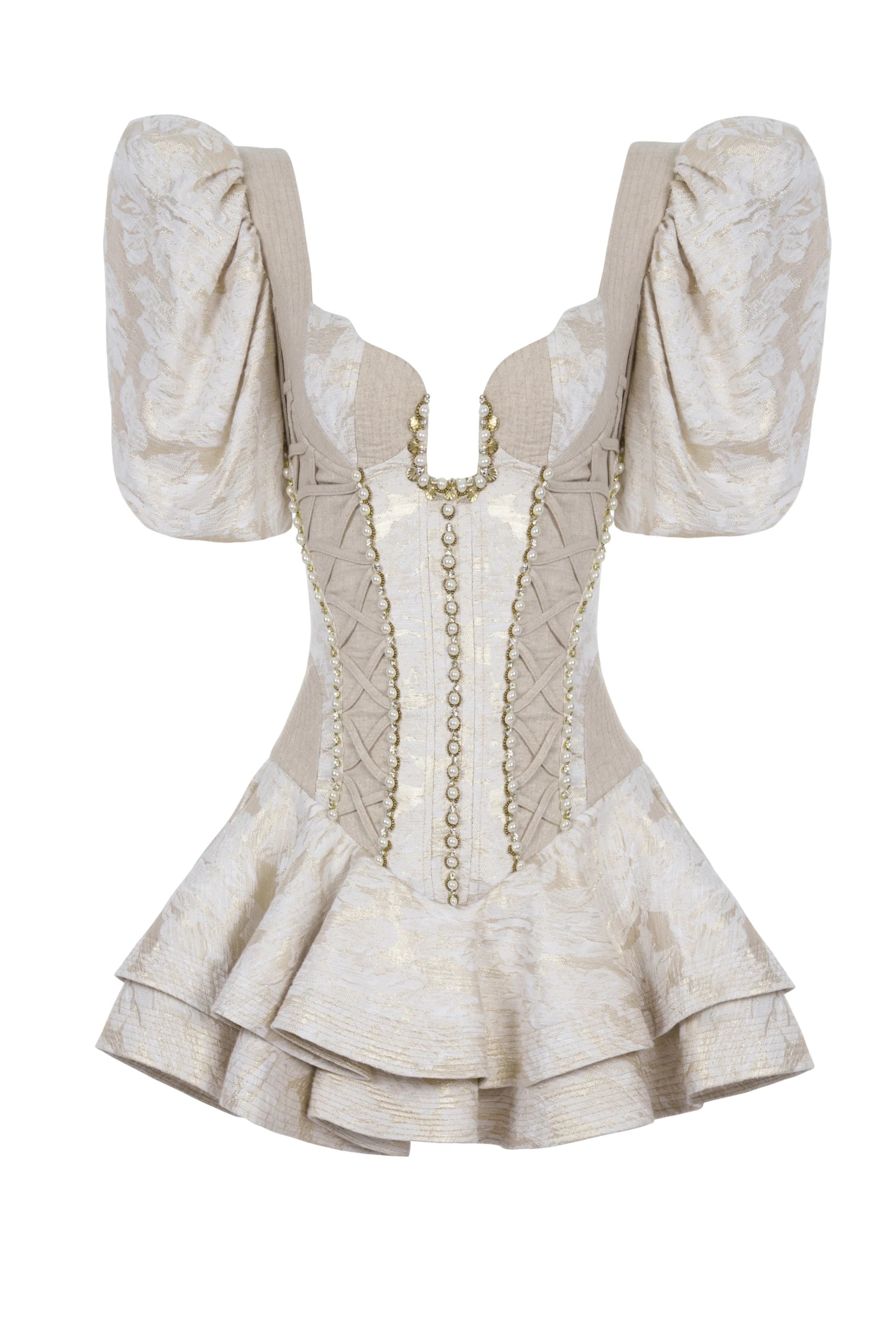 corset puff sleeve mini dress Tatum Rose Embossed Pink Corset Puff Sleeve Mini Dress