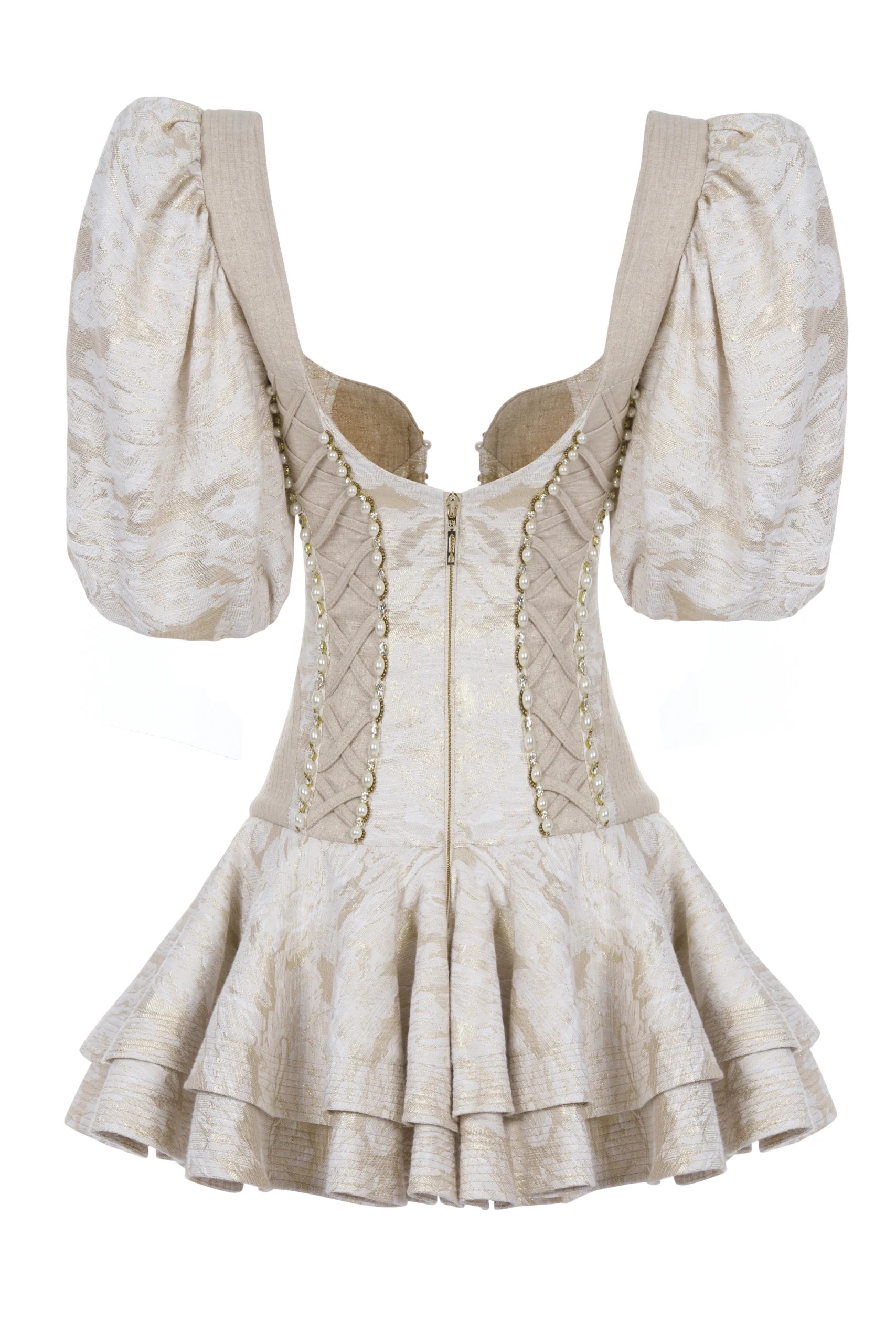 puff sleeve corset mini dress LEDIN Double Layered Floral Puff Sleeve Corset Mini Dress 49.99