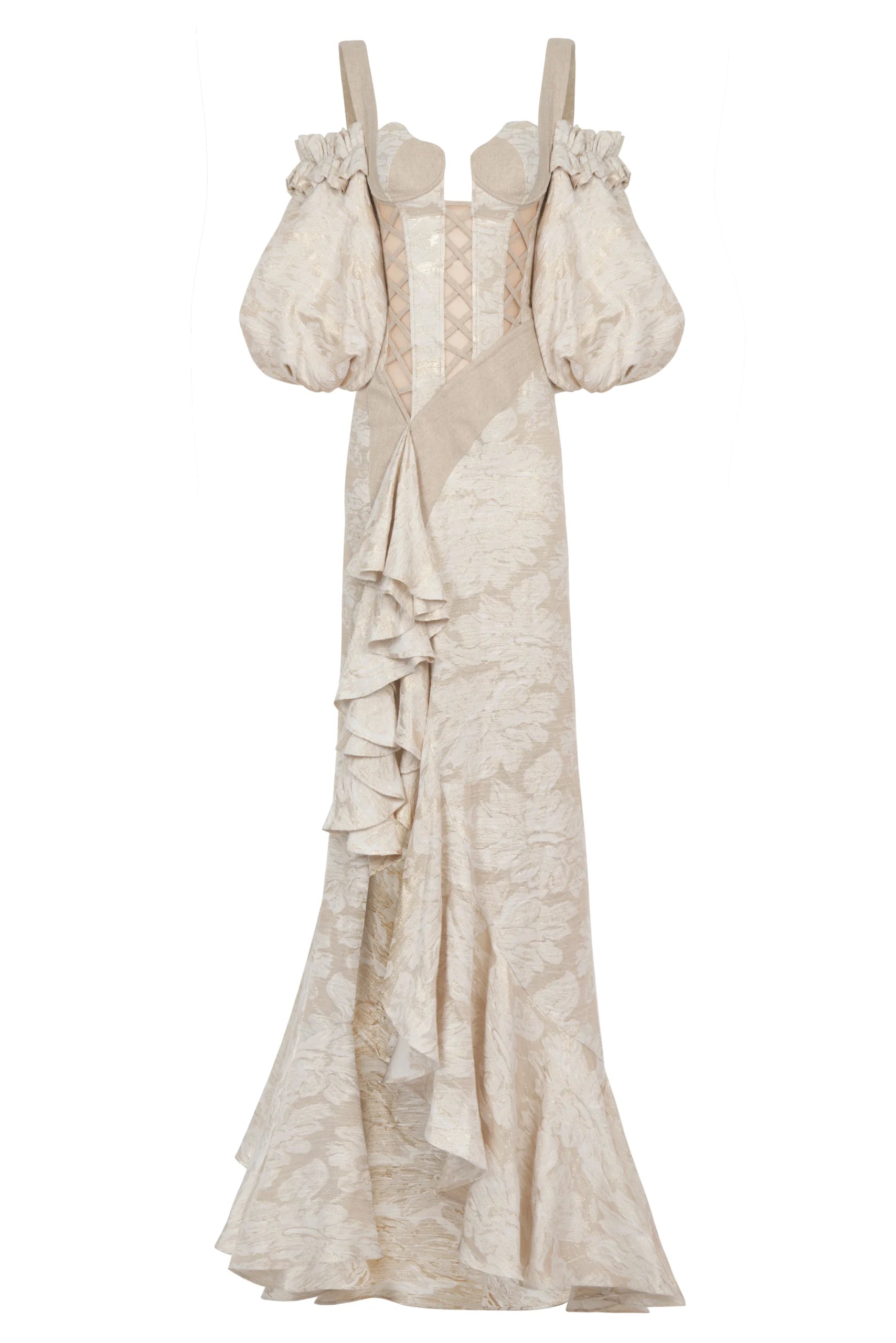 Puff Sleeve Front slit Linen Dress