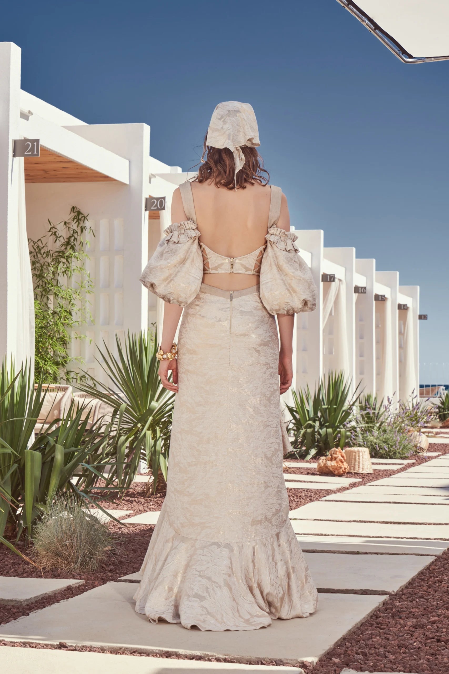 Puff Sleeve Front slit Linen Dress