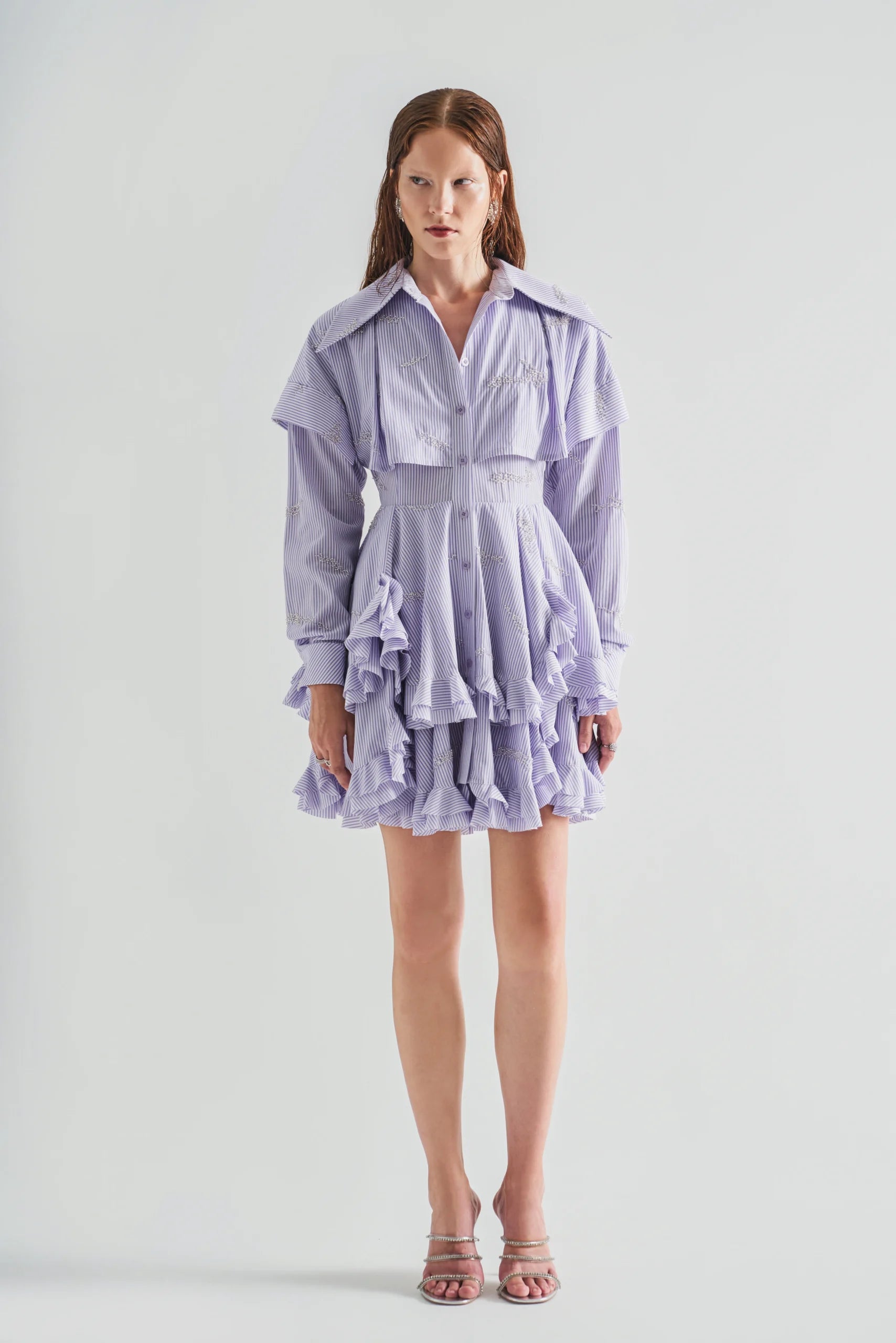 Ruffle Detailed Embroidery Dress