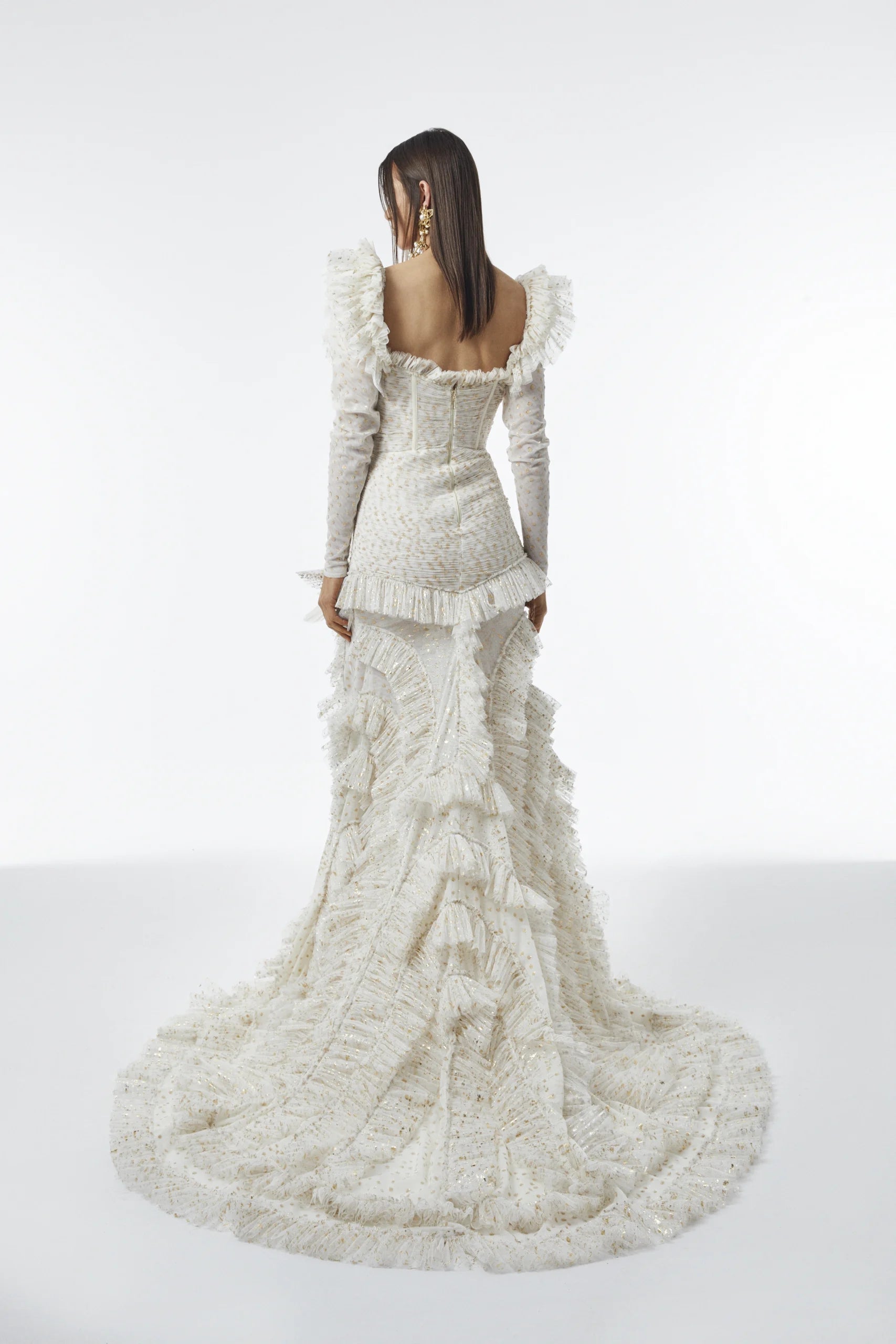 Ruffled And Draped Floral Detail Bustier Dress