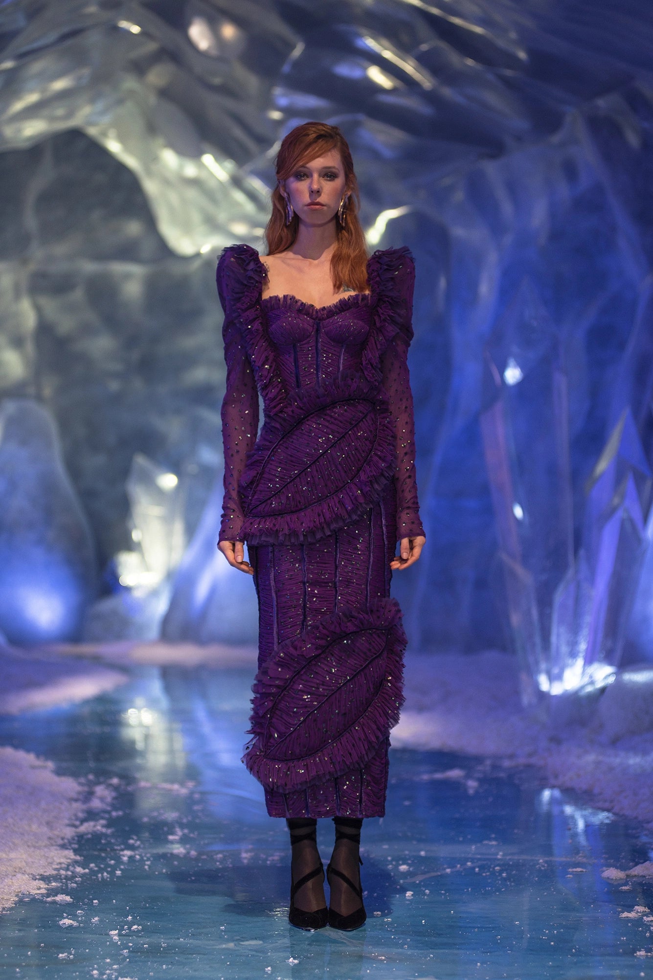 Sequined Lace Off-Shoulder Ankle Lenght Dress