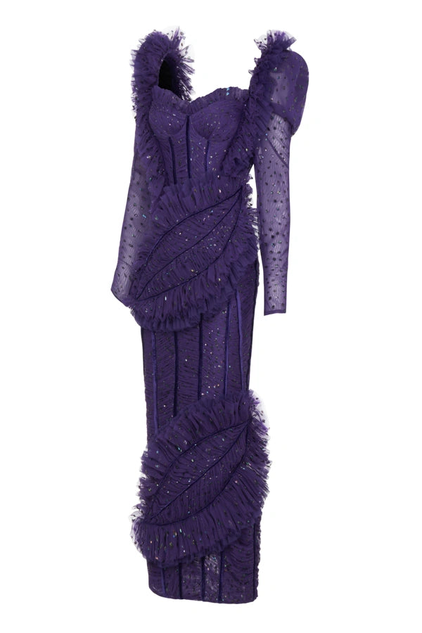 Sequined Lace Off-Shoulder Ankle Lenght Dress