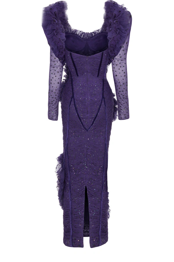 Sequined Lace Off-Shoulder Ankle Lenght Dress