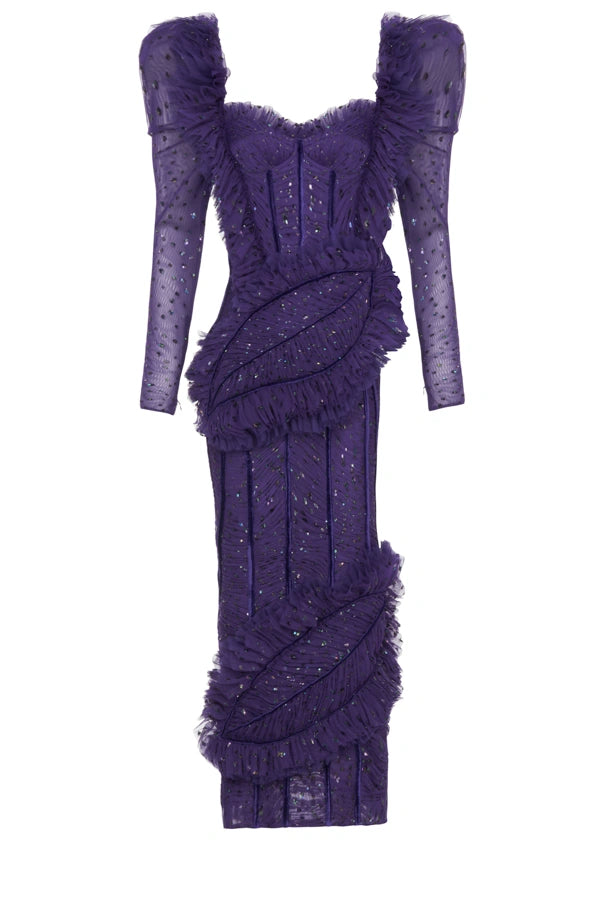 Sequined Lace Off-Shoulder Ankle Lenght Dress