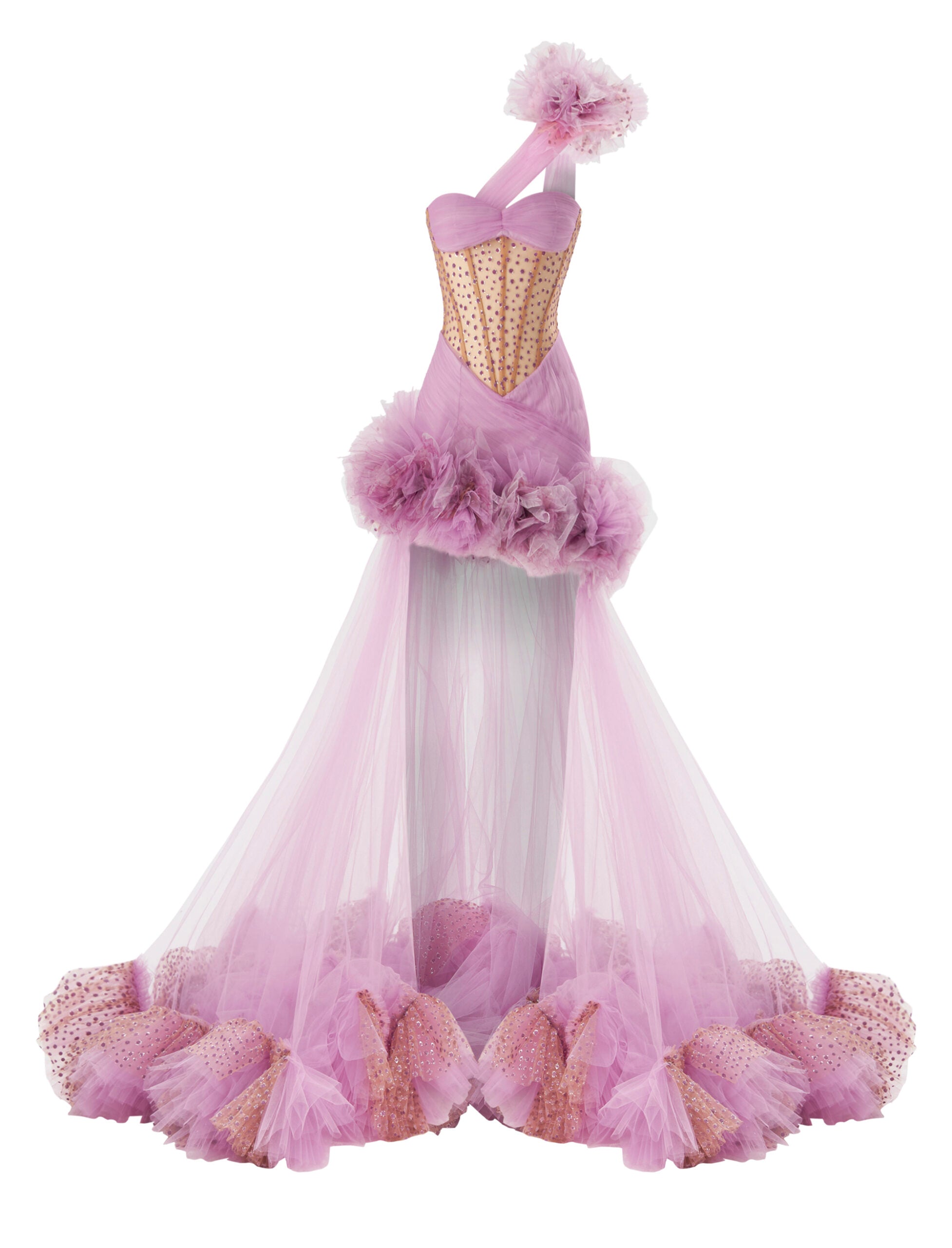 Sheer Corset Mini Dress with structured corset bodice.