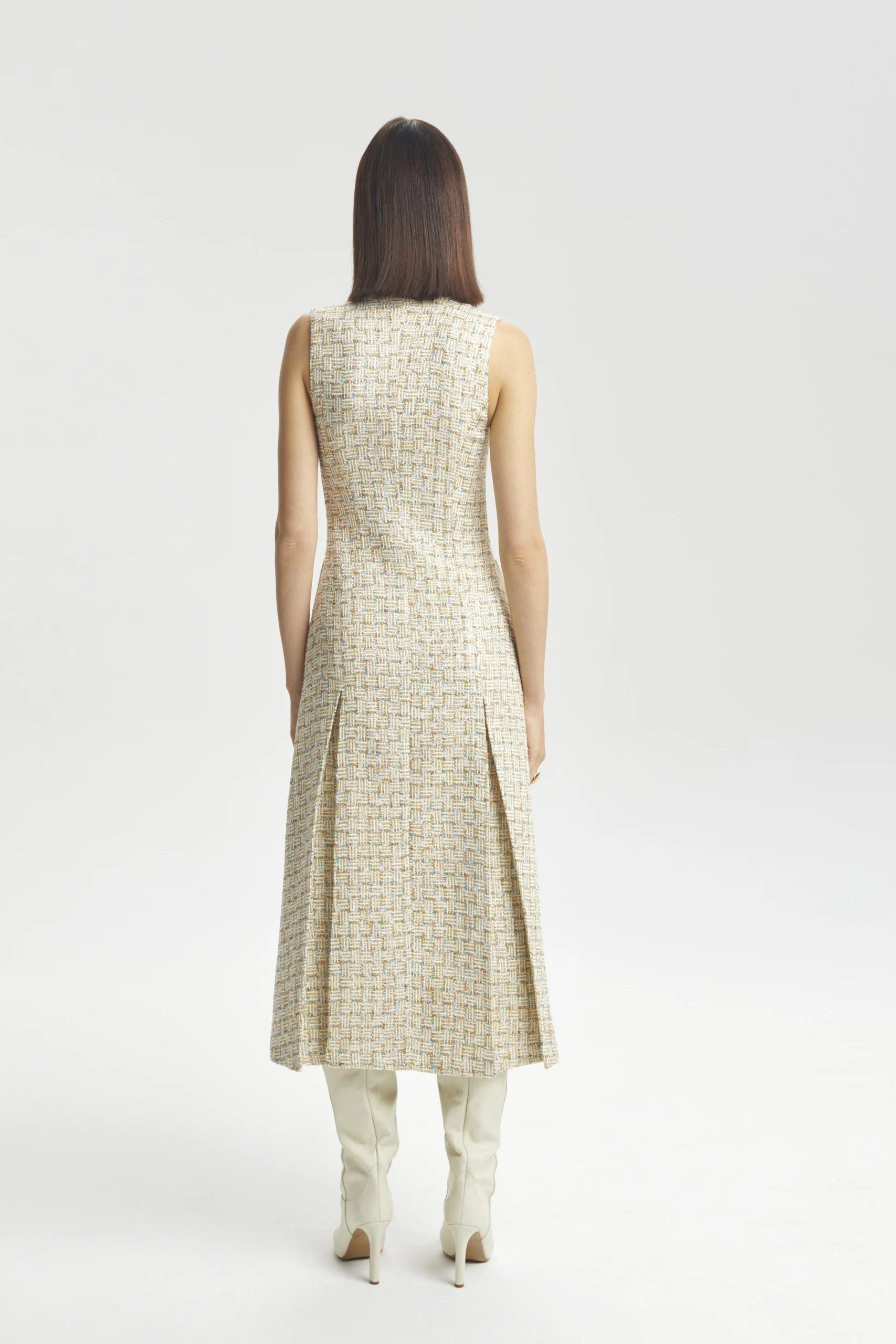 Sleeveless Bouclé Snap-Front Dress