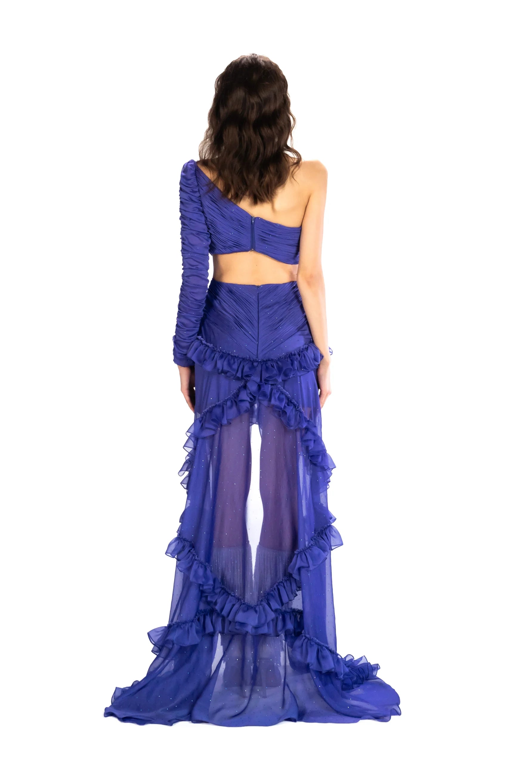 Stone Printed Dress With Asymmetric Neckline