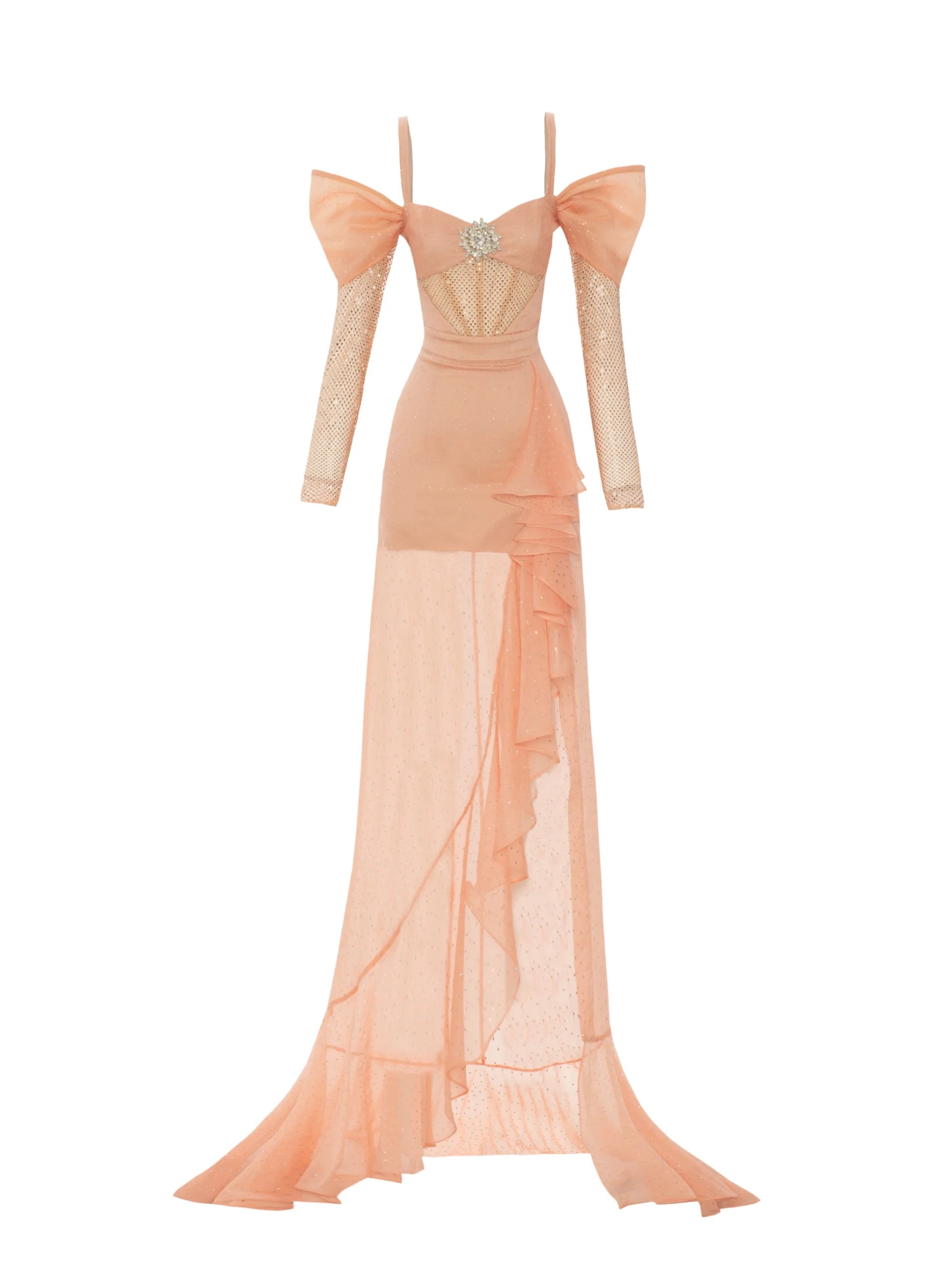 Stone Printed Grid Lace Maxi Dress