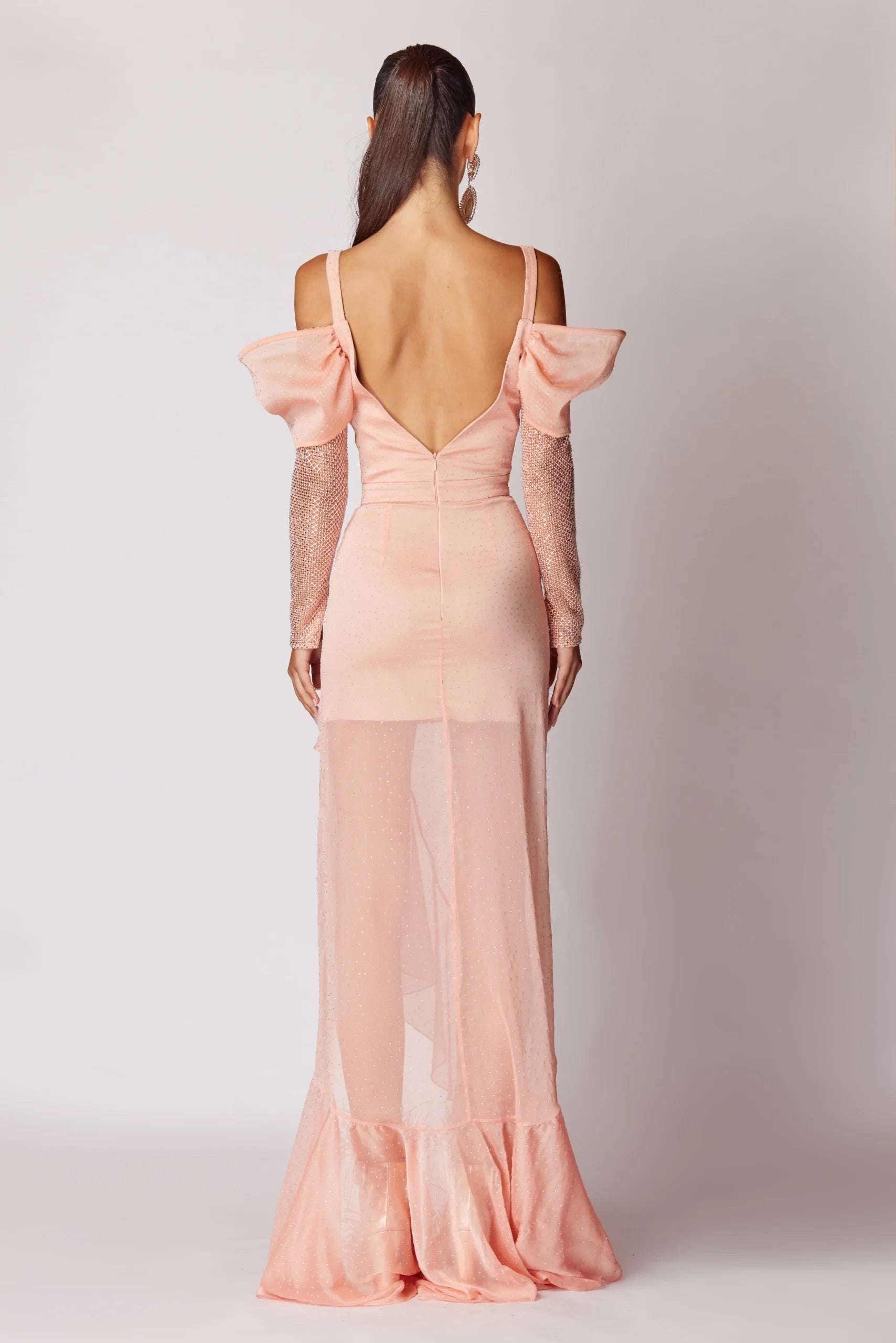 Stone Printed Grid Lace Maxi Dress