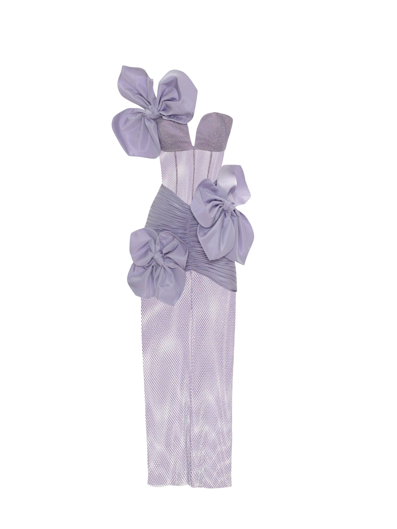 Stone Printed Lace Strappless Midi Dress With 3D Flowers - Handmade