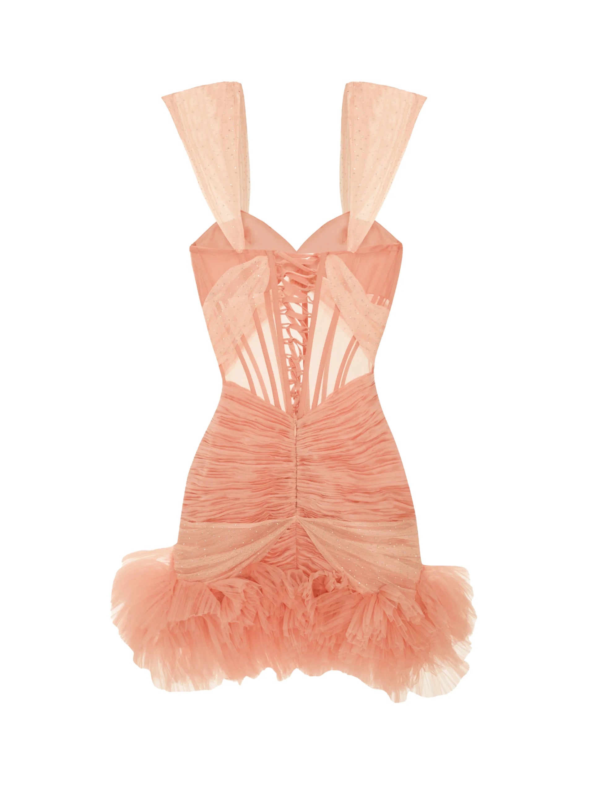 Stone Printed Ruffled Mini Dress With Brooch