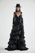 Stone-Printed Ruffled Taffeta Dress
