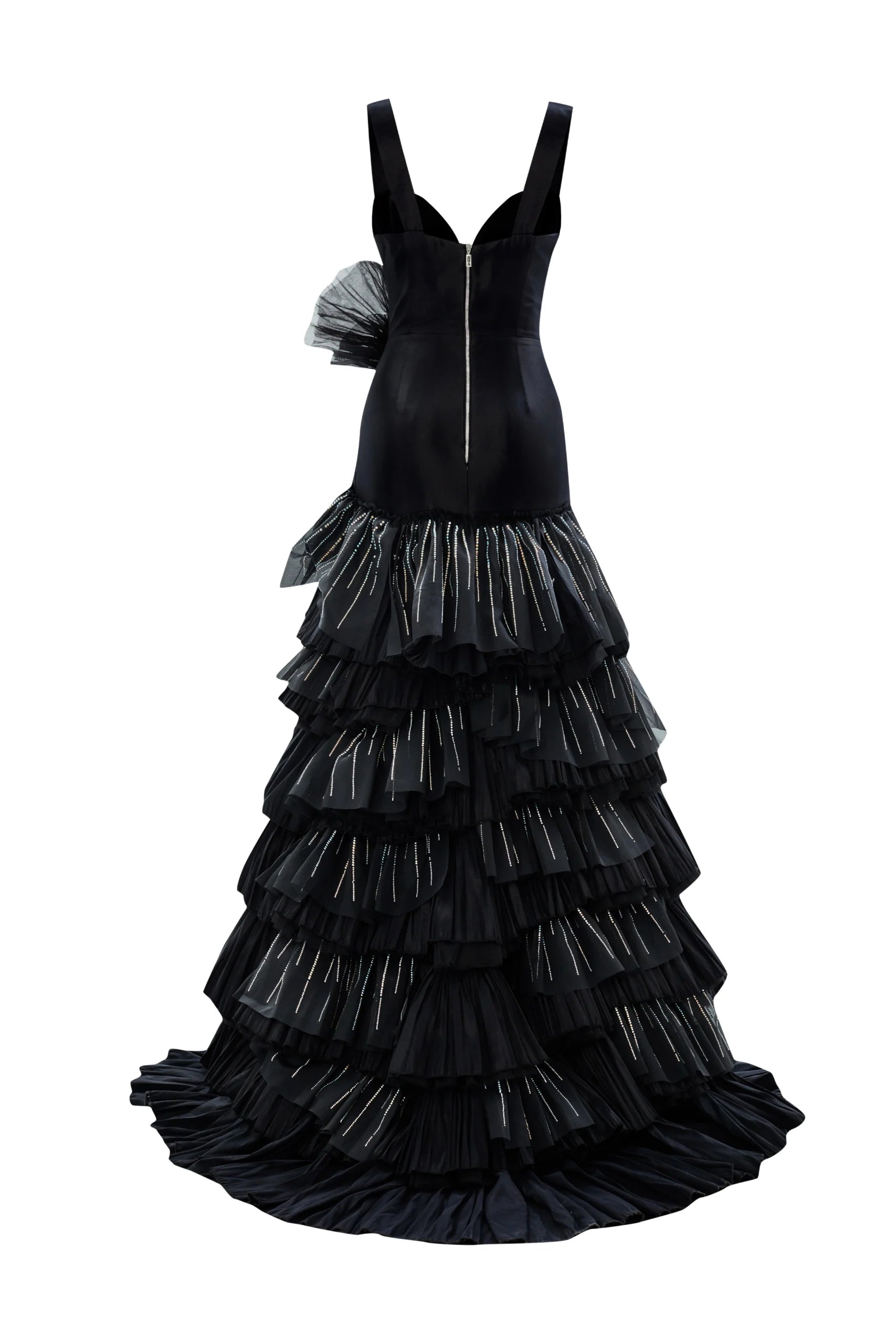 Stone-Printed Ruffled Taffeta Dress