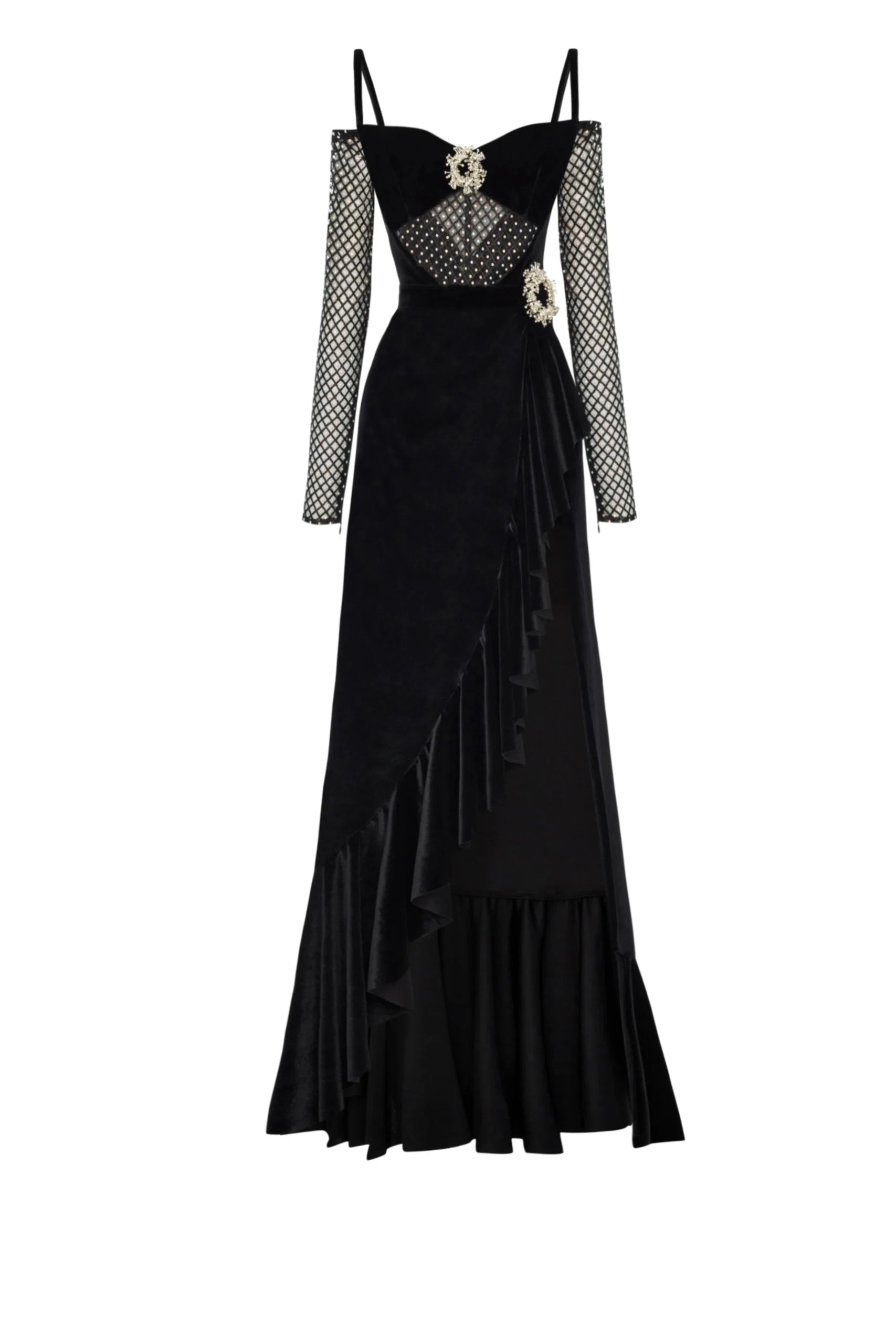 Stone-Printed Wrap-Cut Velvet Midi Dress