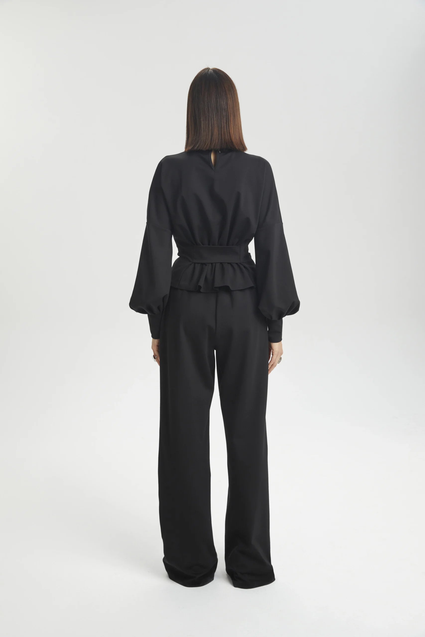 Straight-Leg Black Trousers with Elastic Waist