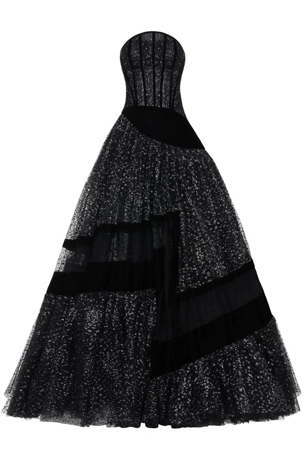 Strapless Flock Print Sparkling Dress