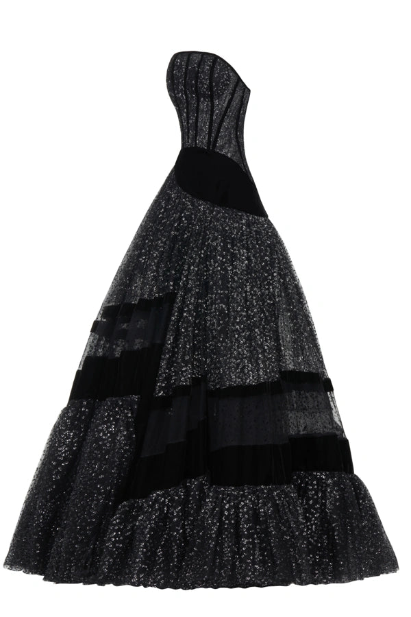 Strapless Flock Print Sparkling Dress