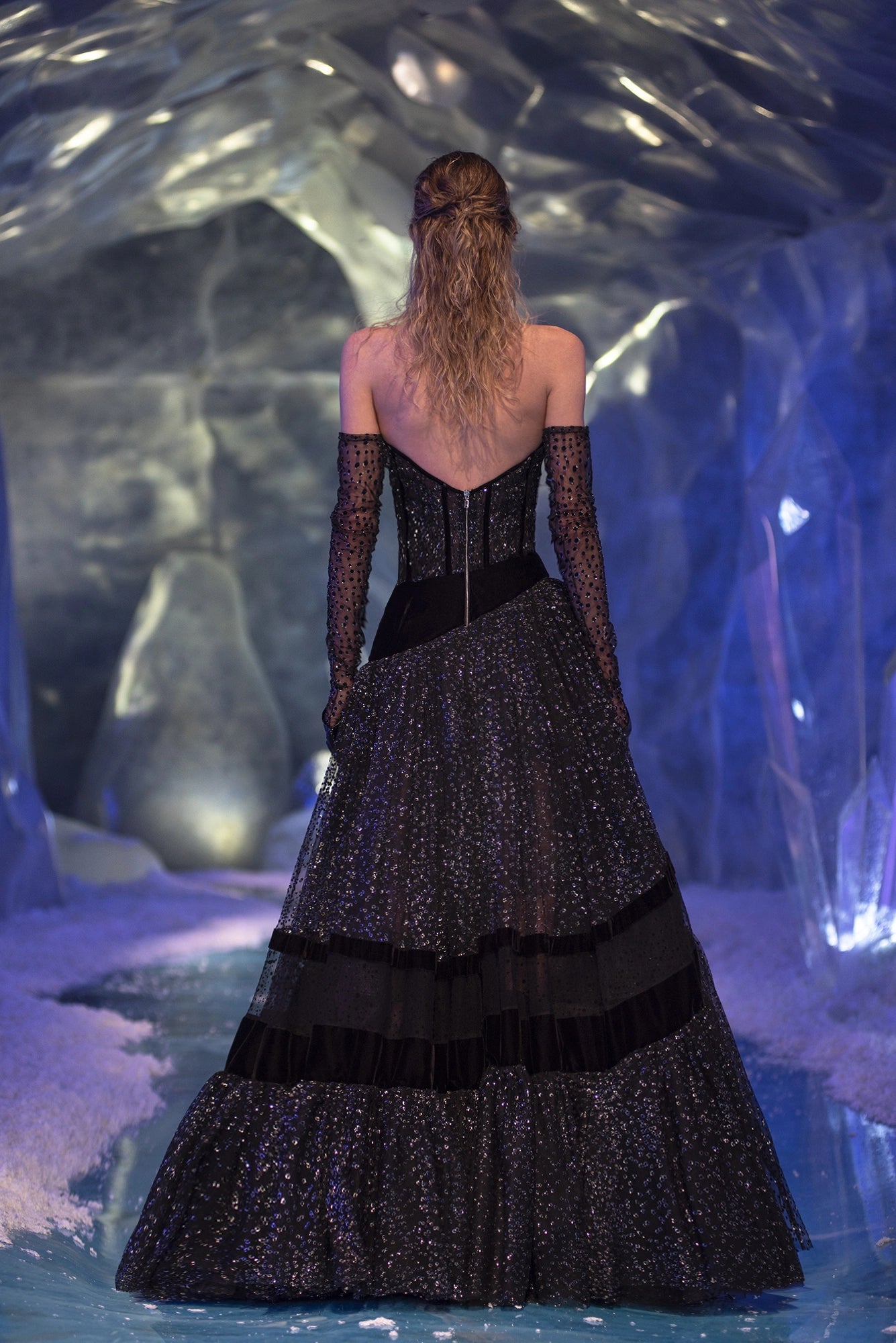 Strapless Flock Print Sparkling Dress