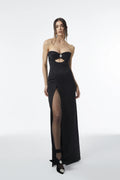 Strapless Front Slit Long Dress.