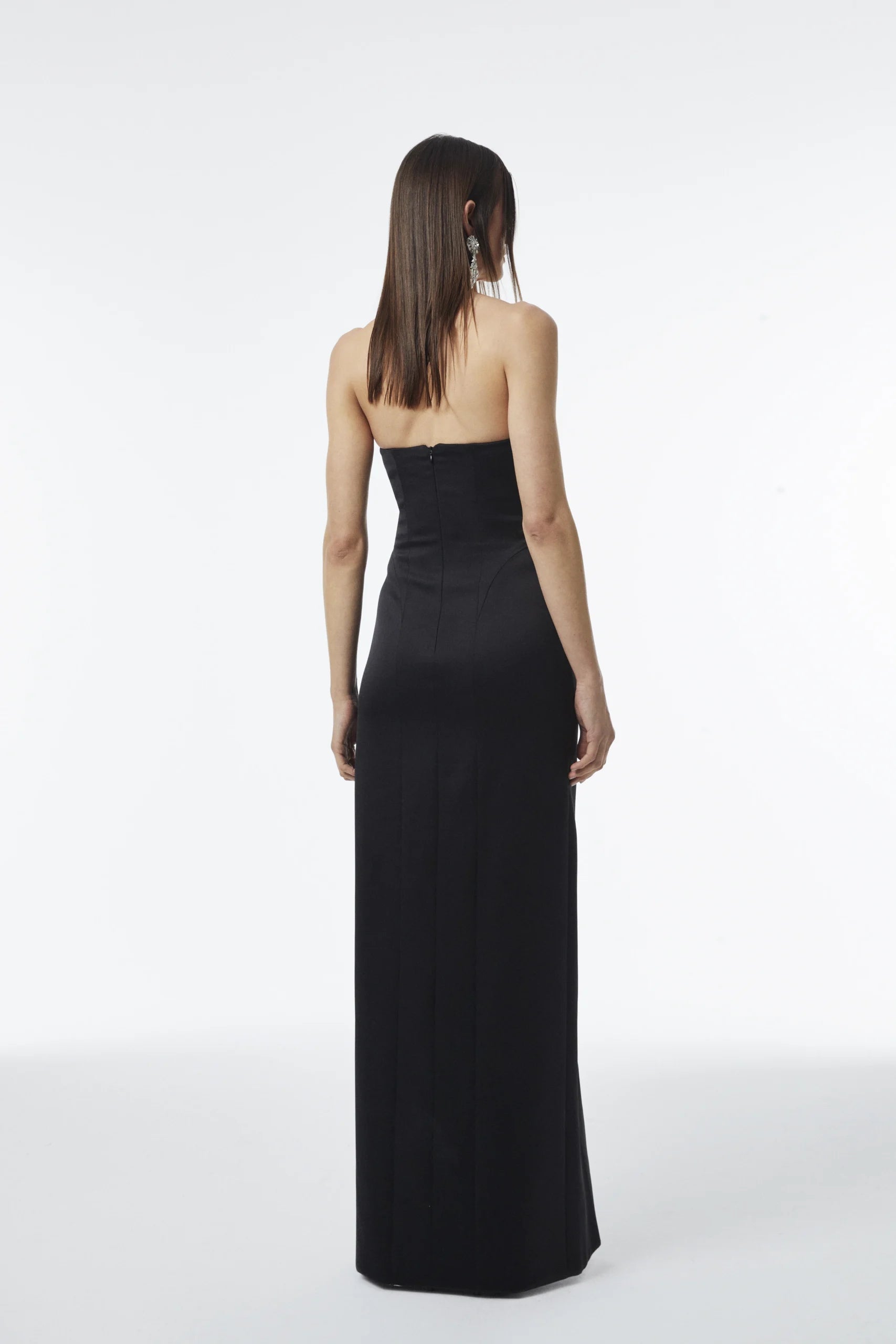 Strapless Front Slit Long Dress.