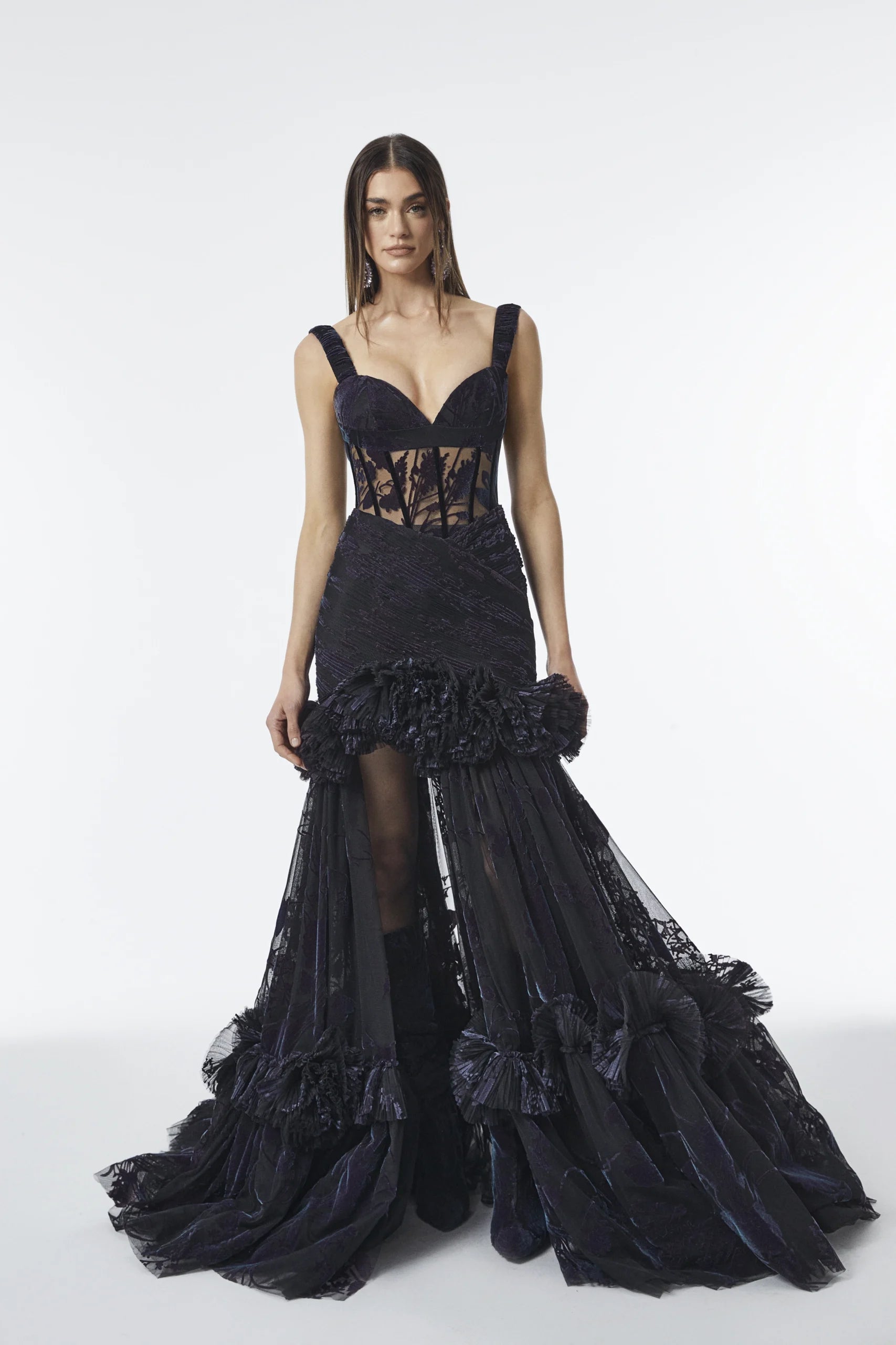 Strappy Sheer Velvet Dress 34